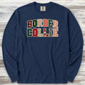 Border Collie Holiday Faux Patchwork Long Sleeve Tee - True Navy