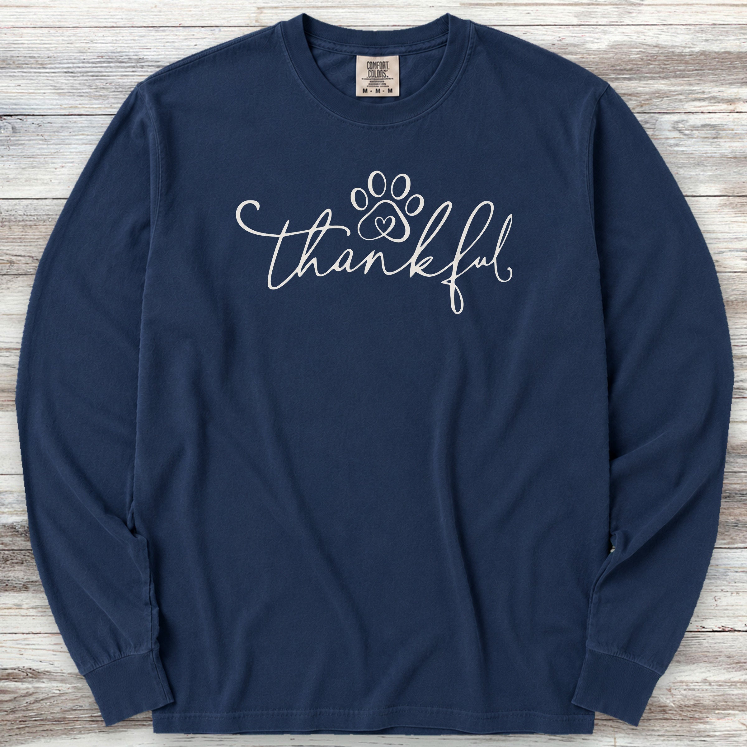 Thankful Pawprint Long Sleeve Tee - True Navy