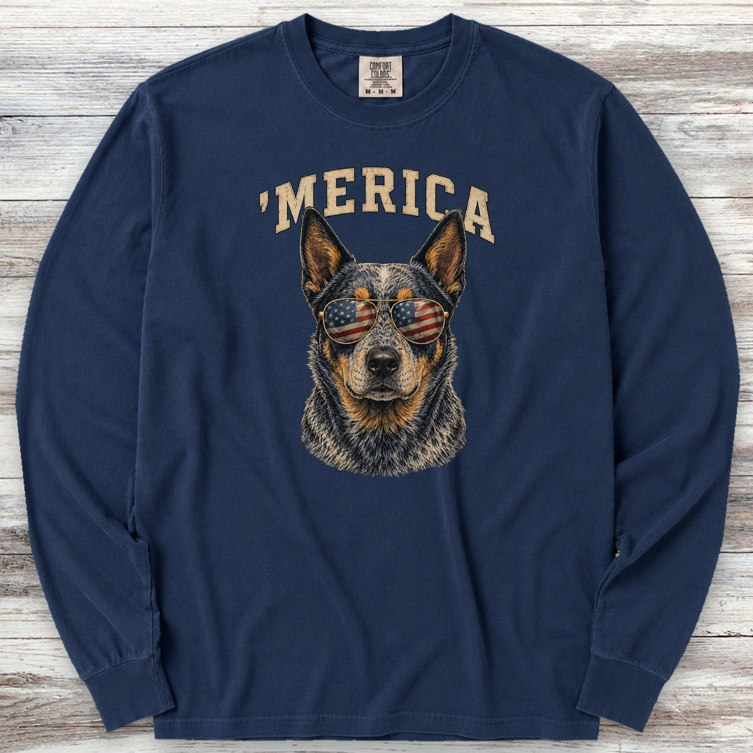 Australian Cattle Dog Blue 'Merica Long Sleeve Tee - True Navy