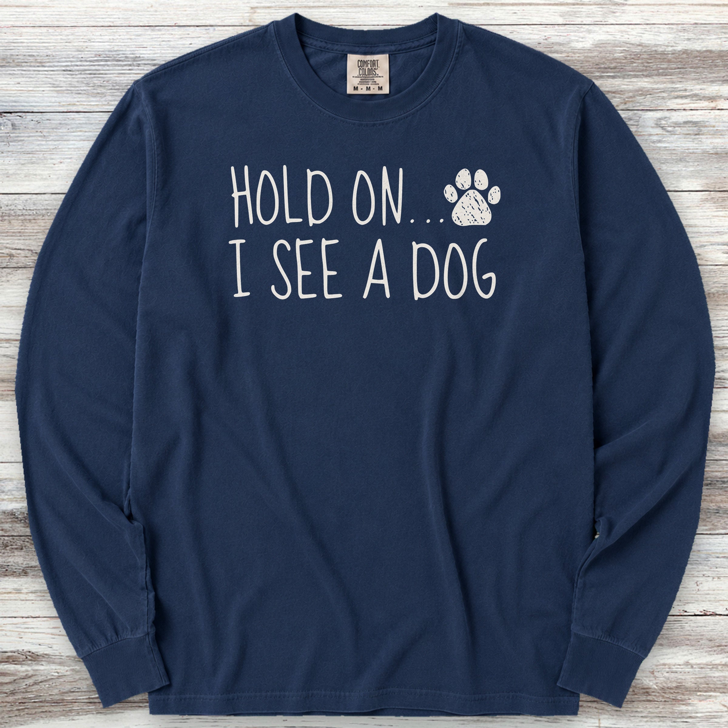 Dog Hold On Long Sleeve Tee - True Navy