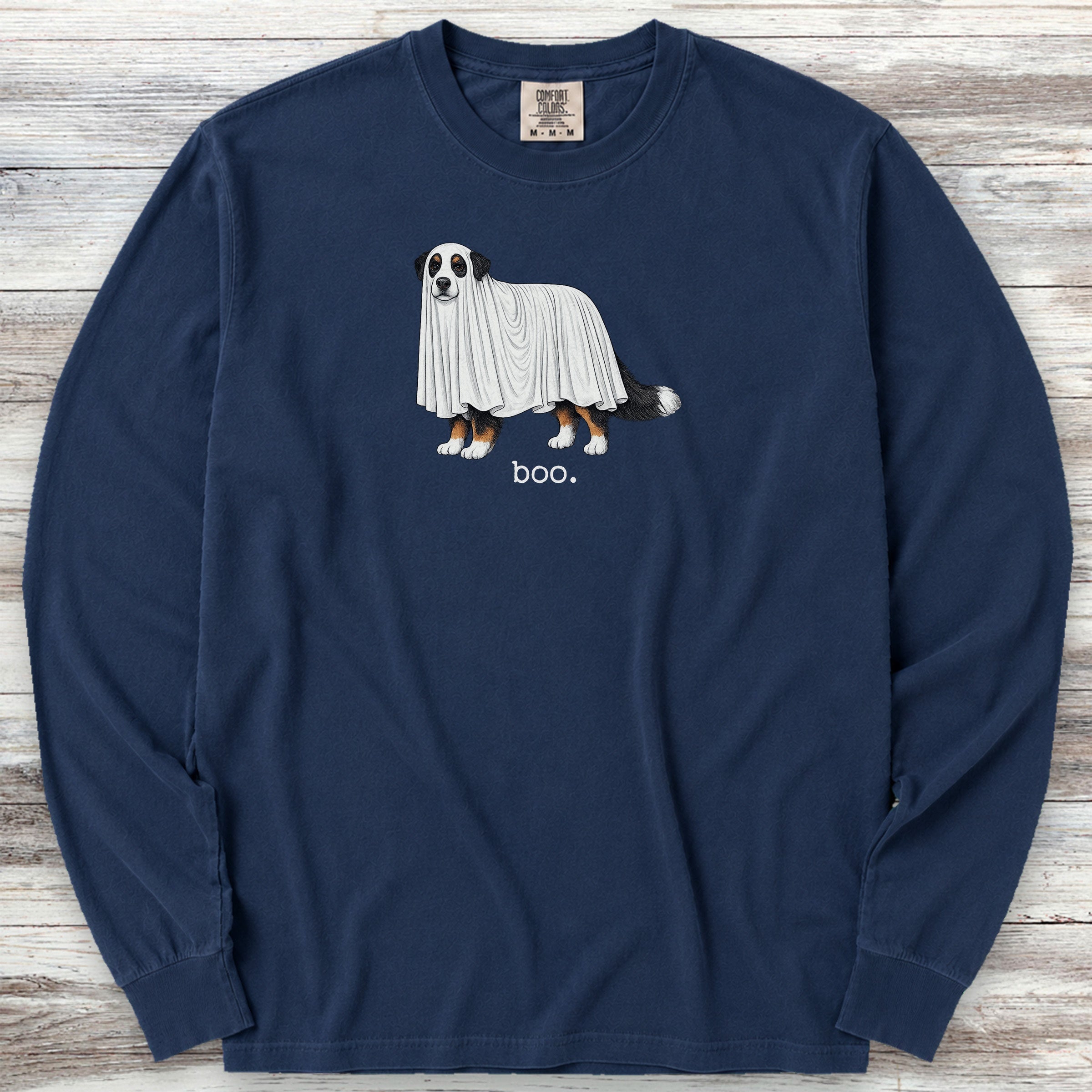 Bernese Mountain Dog Boo Long Sleeve Tee - True Navy