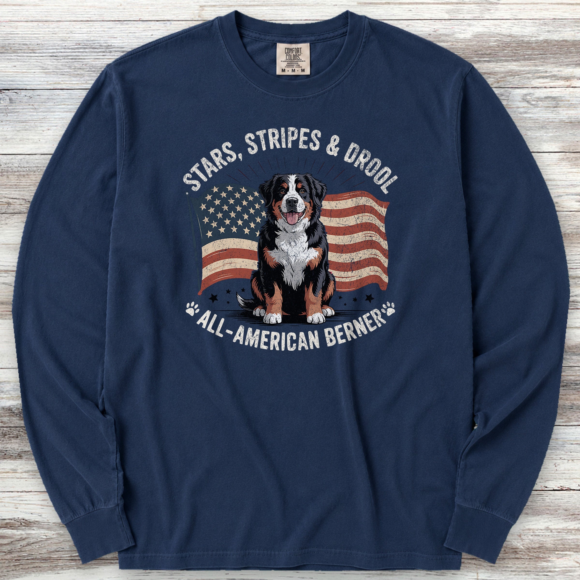 Bernese Mountain Dog All American Long Sleeve Tee - True Navy