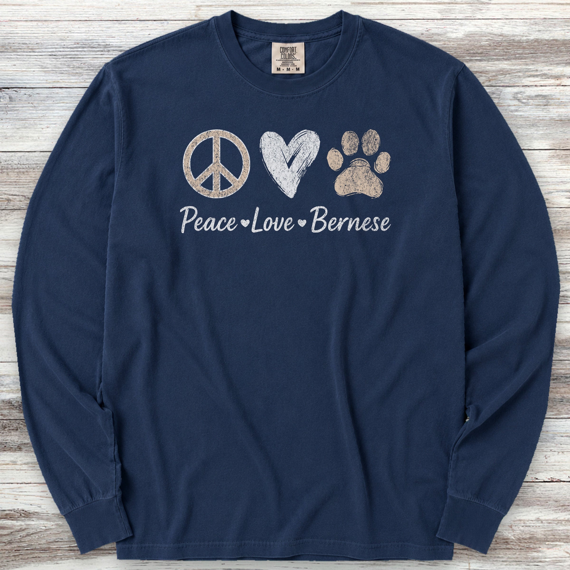 Bernese Mountain Dog Peace Long Sleeve Tee - True Navy