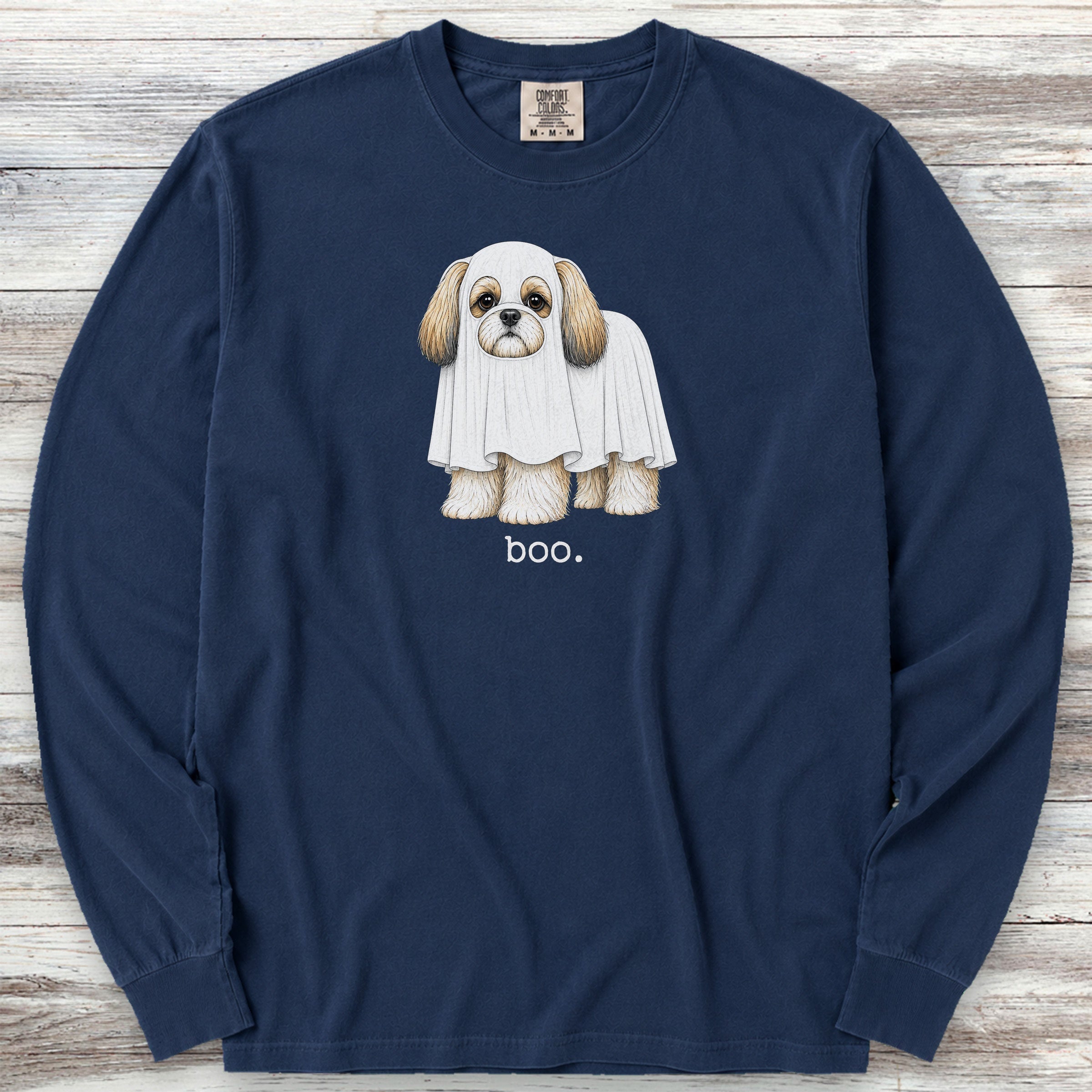 Shih Tzu Boo Long Sleeve Tee - True Navy