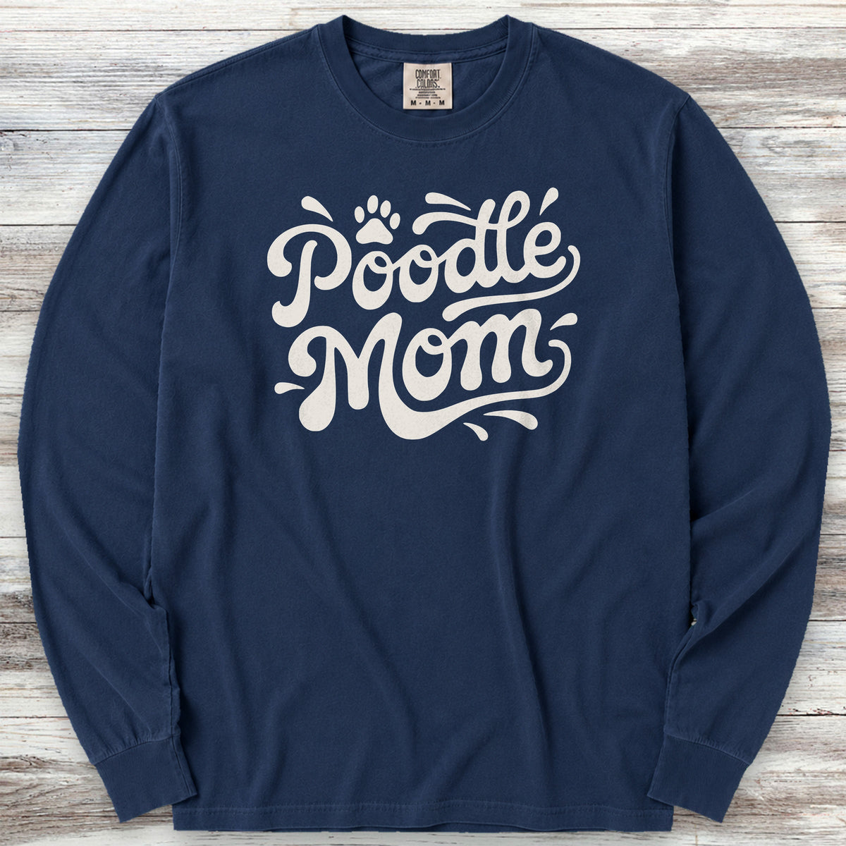 Poodle Groovy Mom Long Sleeve Tee - True Navy