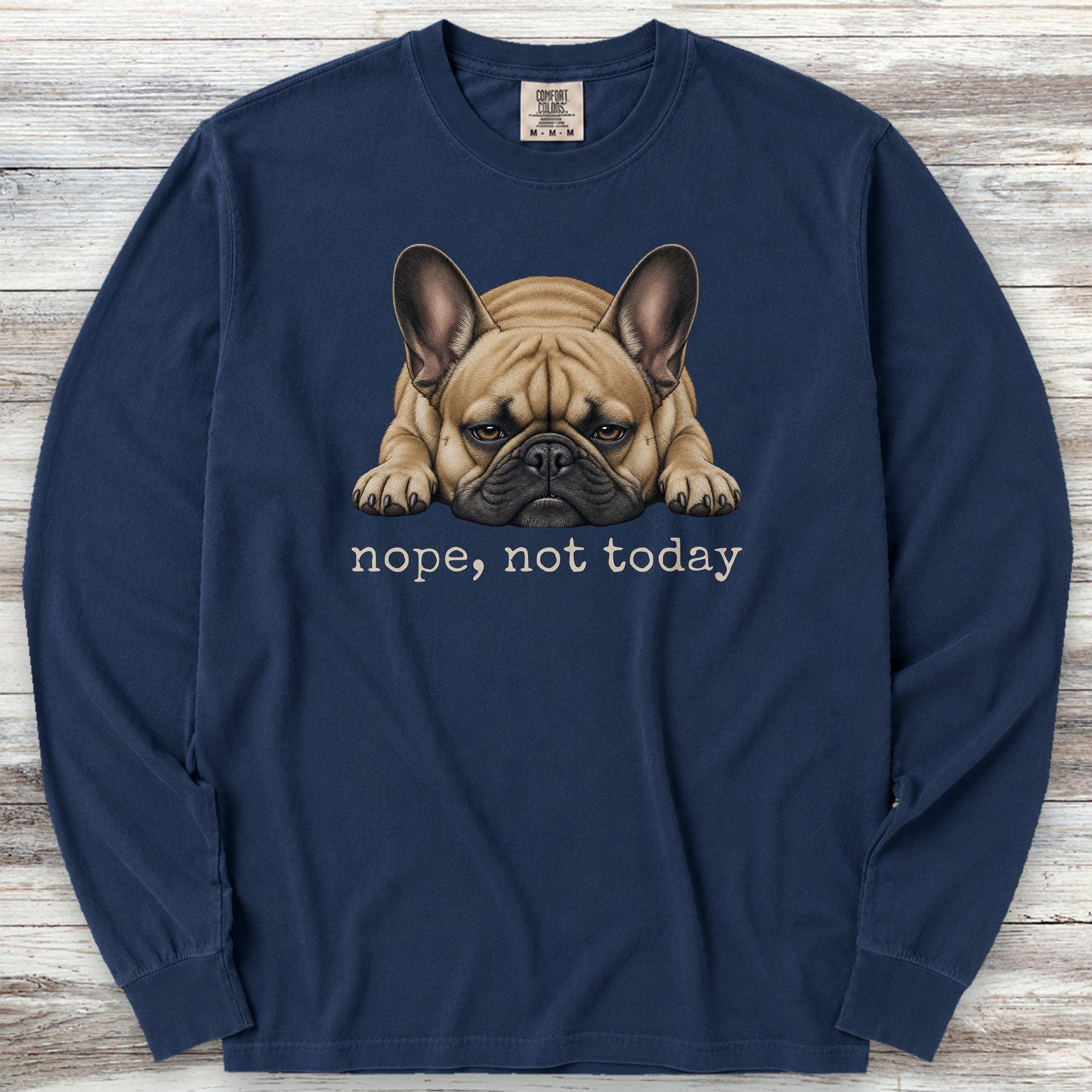 French Bulldog Nope Long Sleeve Tee - True Navy