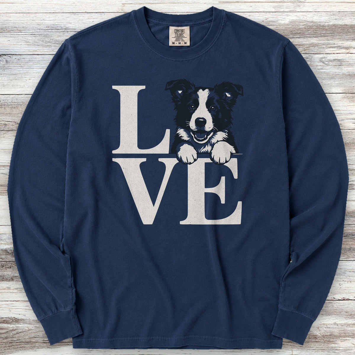 Border Collie Puppy Love Long Sleeve Tee - True Navy