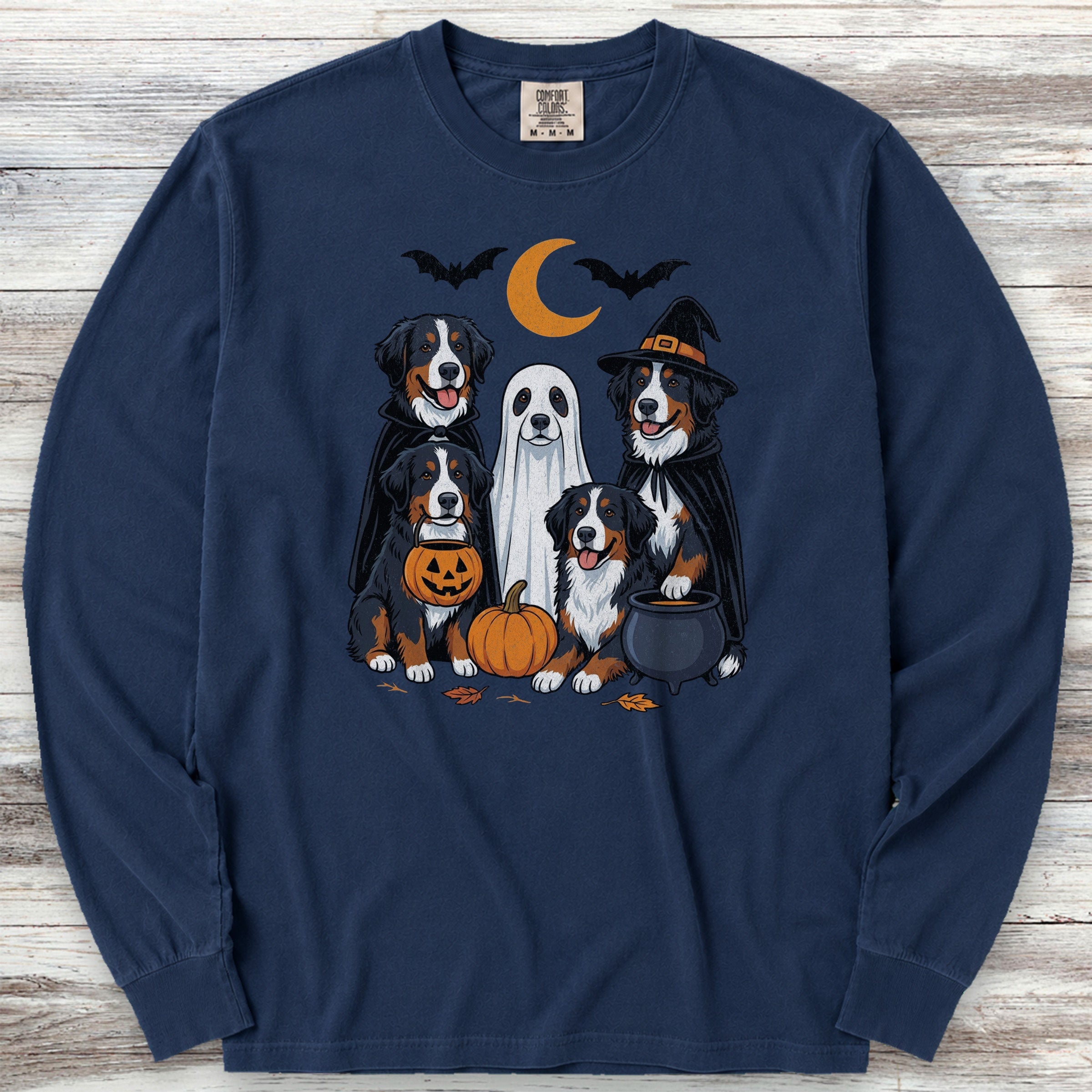 Bernese Mountain Dog Halloween Long Sleeve Tee - True Navy