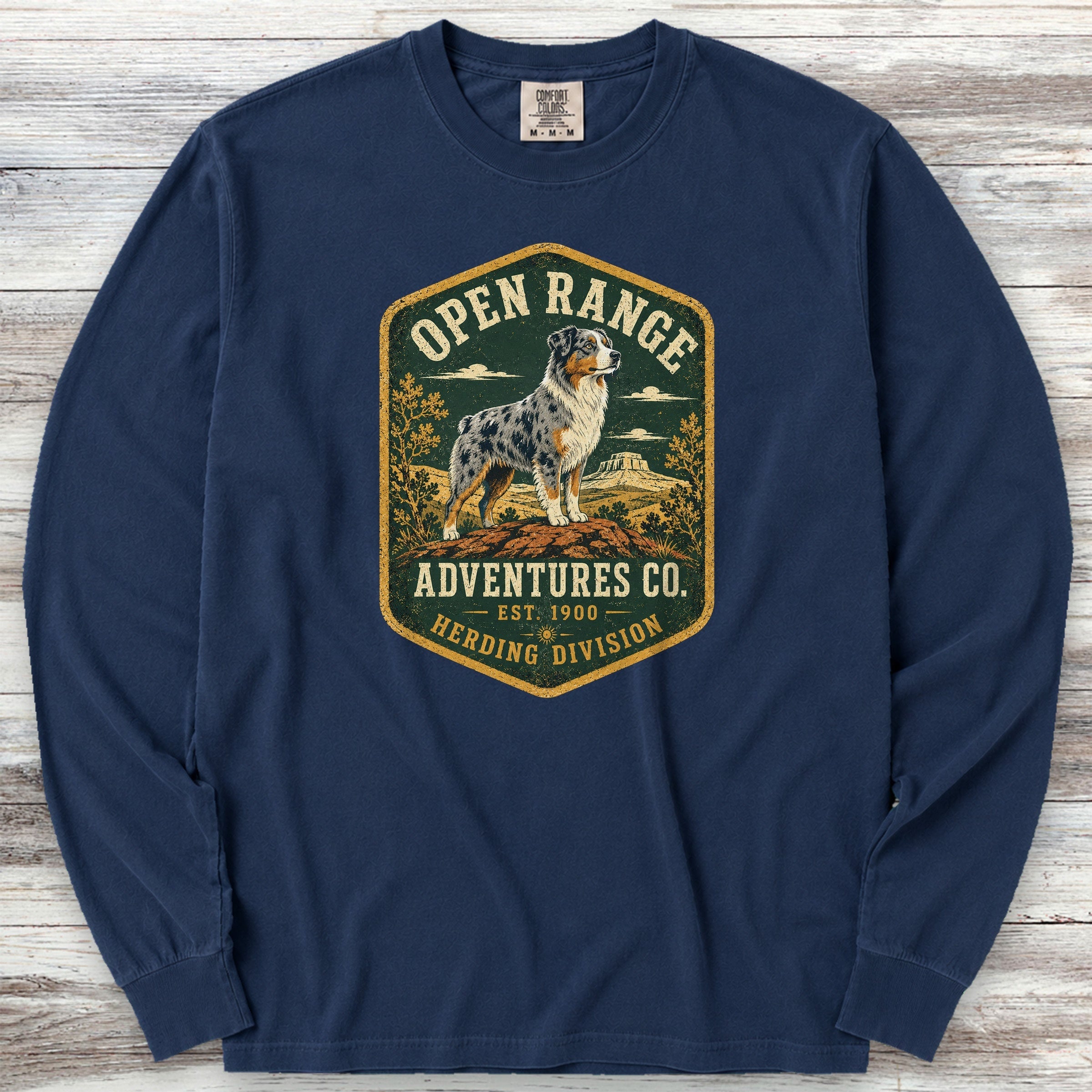 Australian Shepherd Adventures Long Sleeve Tee - True Navy