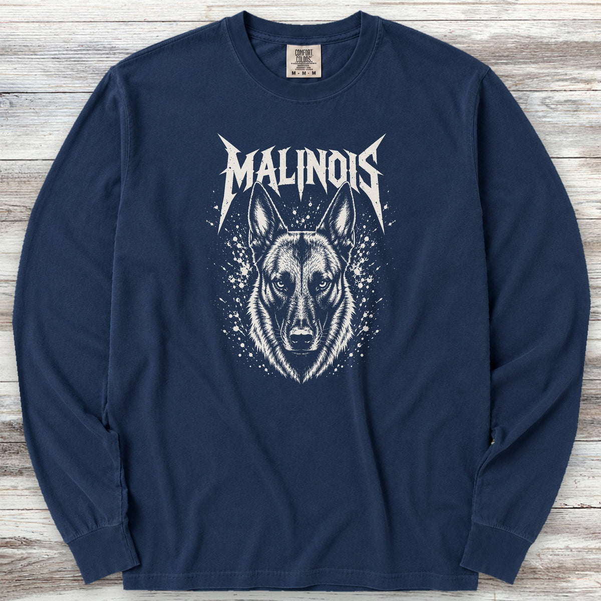 Belgian Malinois Metal Long Sleeve Tee - True Navy