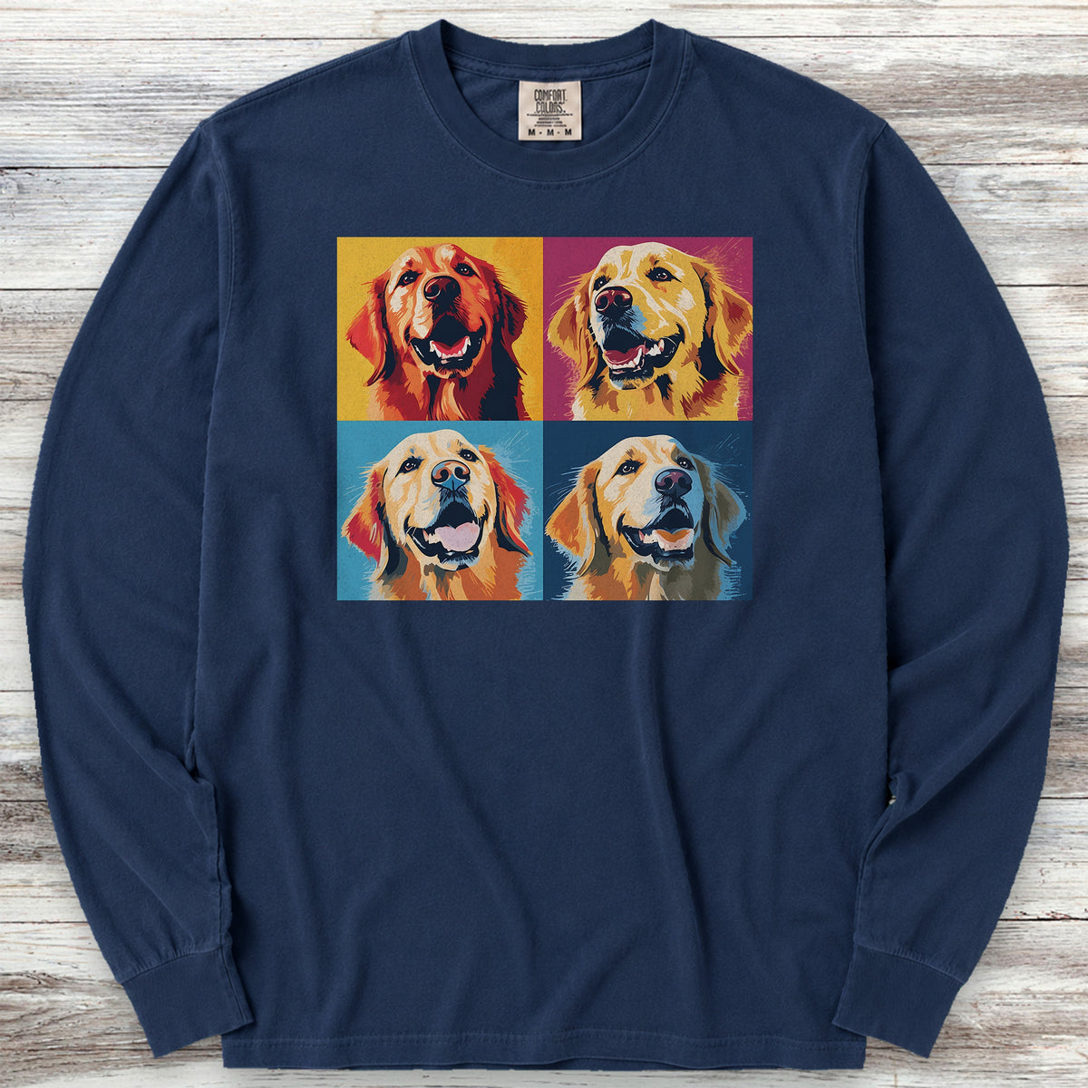 Golden Retriever Pop Art Long Sleeve Tee - True Navy