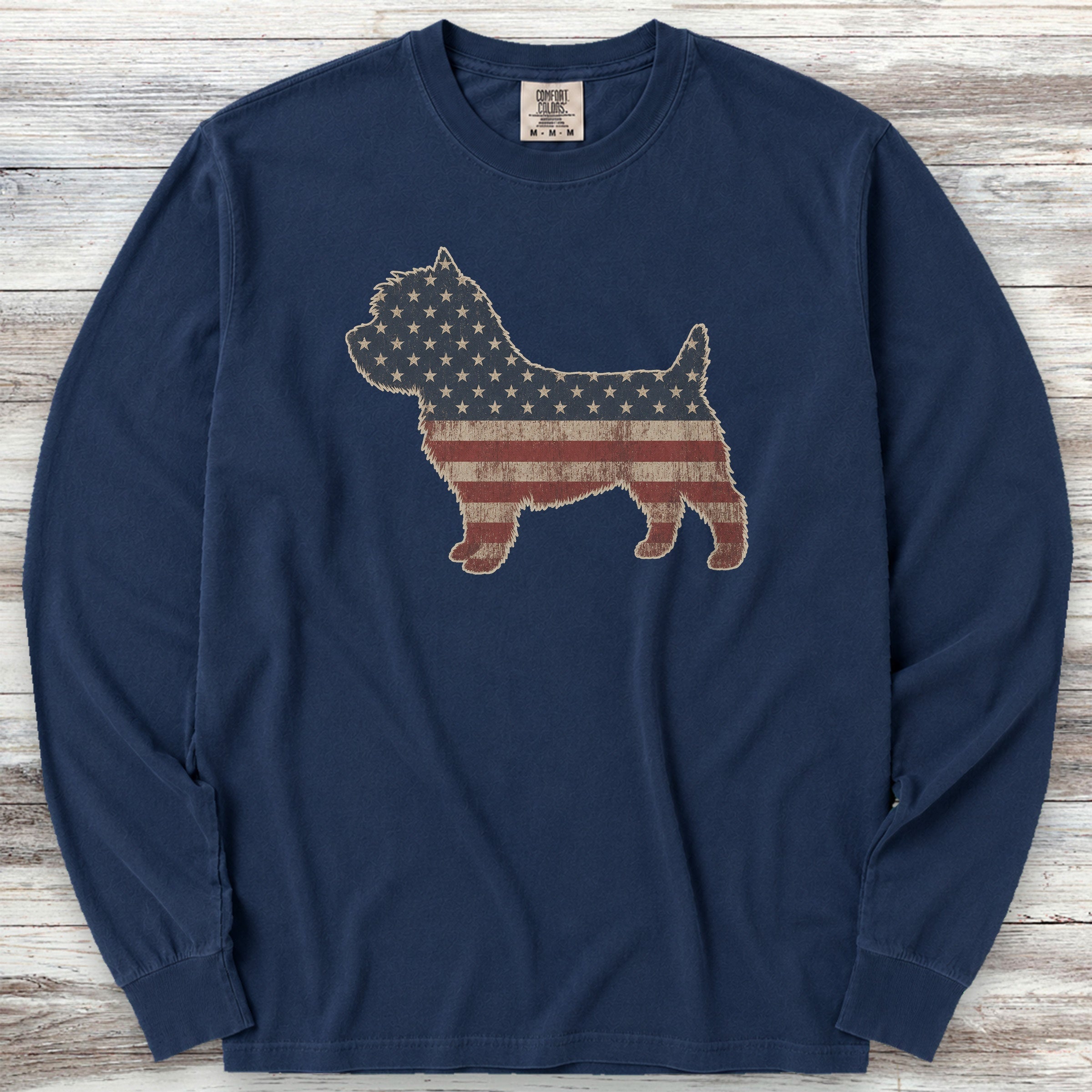 Cairn Terrier Vintage USA Long Sleeve Tee - True Navy