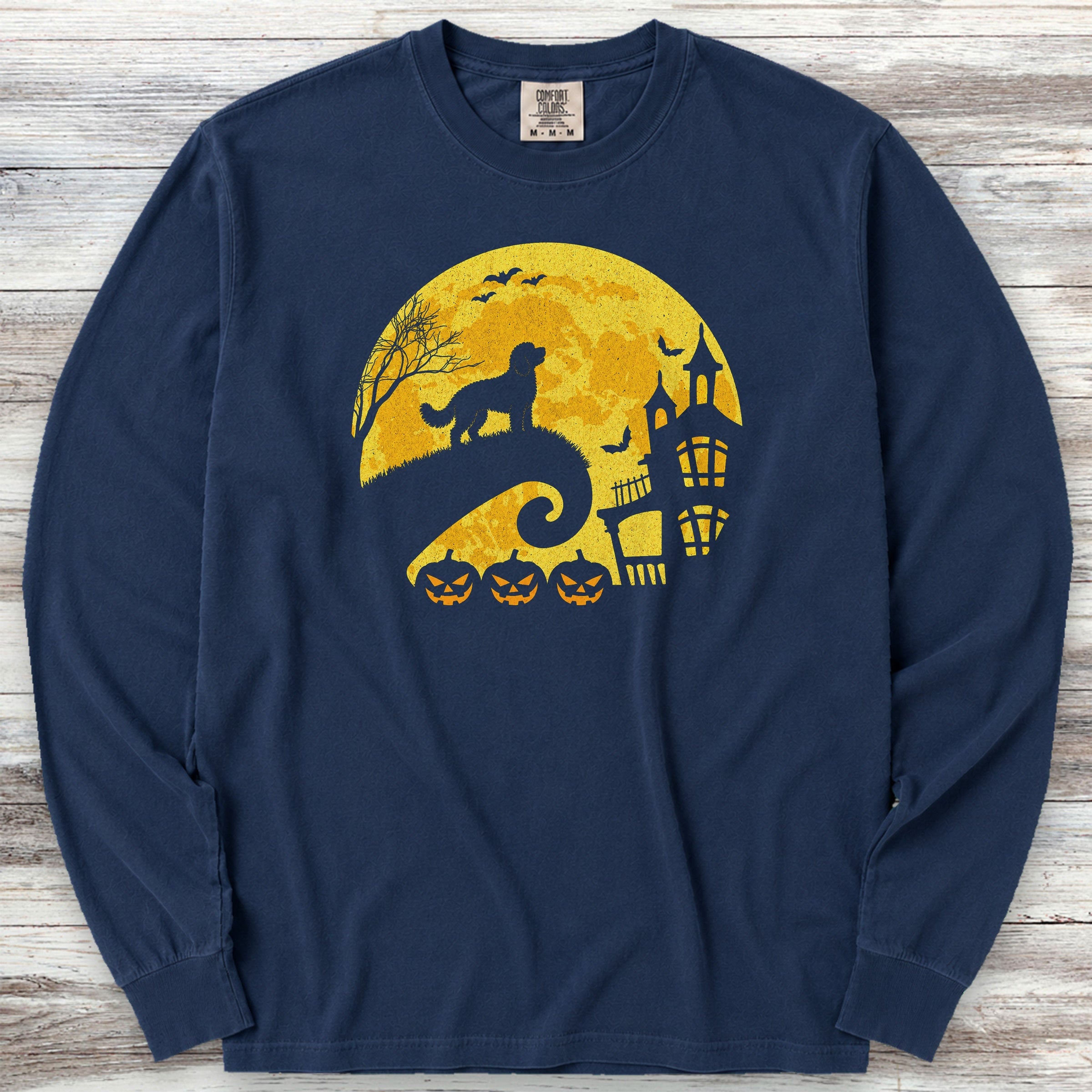 Doodle Halloween Moon Long Sleeve Tee - True Navy