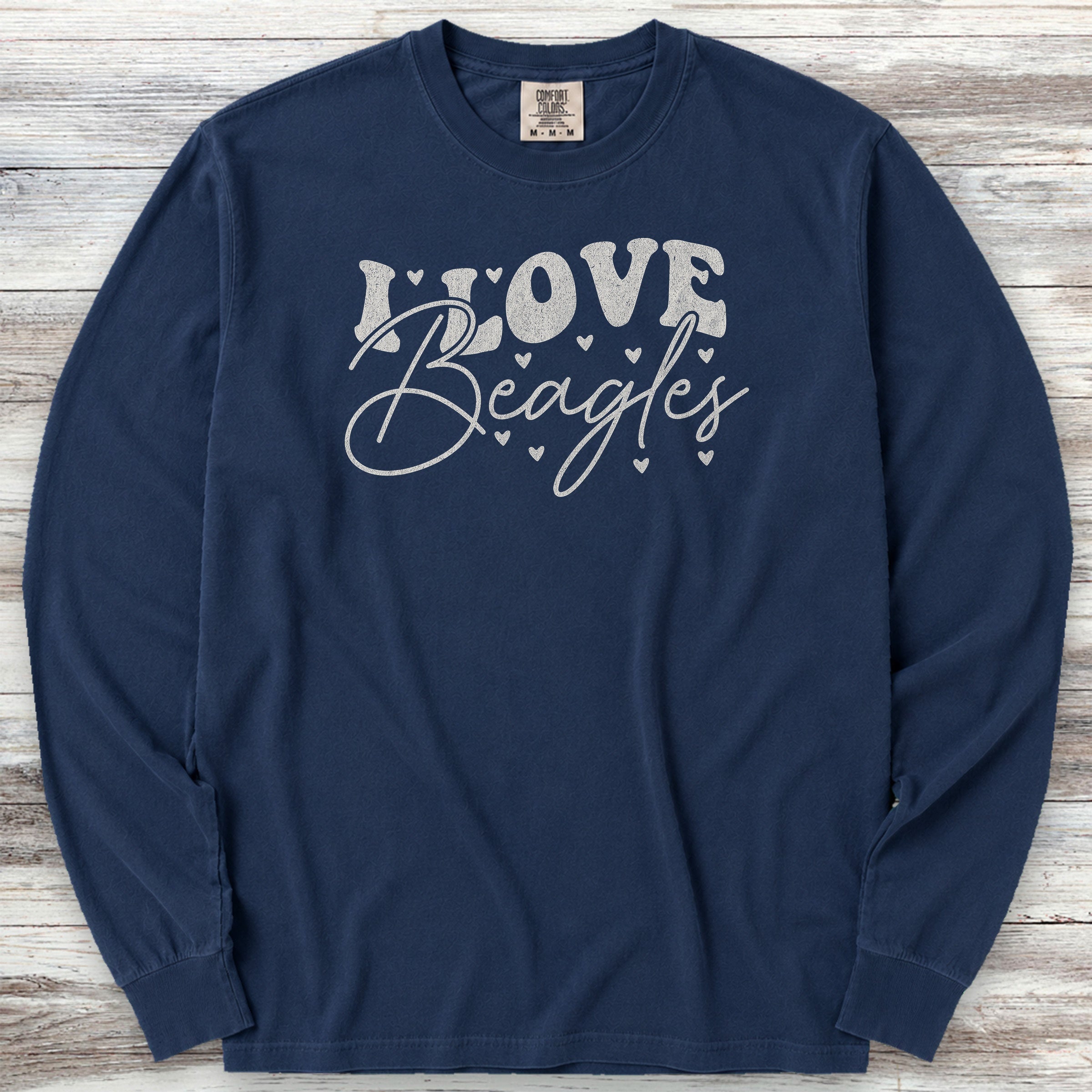 I Love Beagles Long Sleeve Tee - True Navy