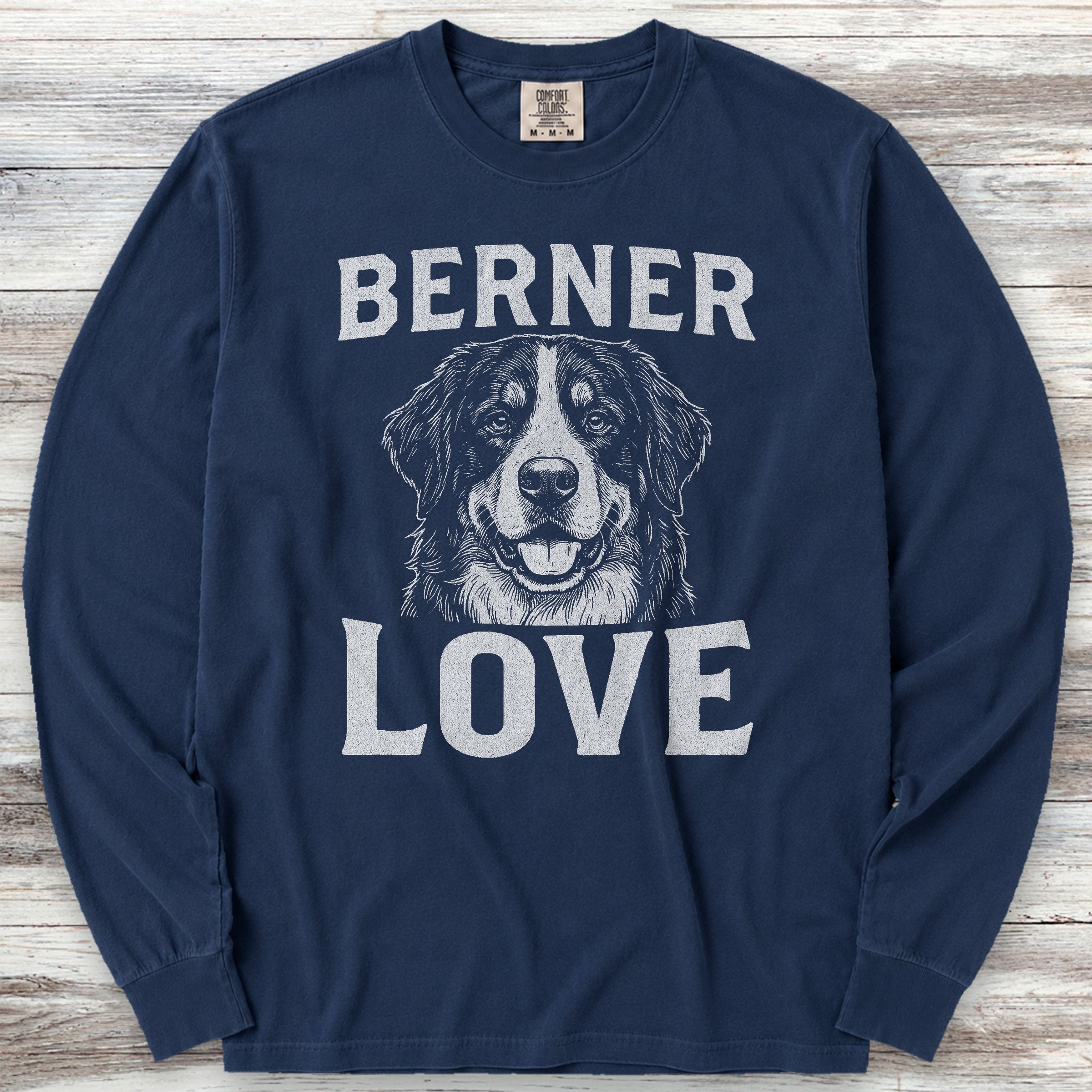 Bernese Mountain Dog Love Portrait Long Sleeve Tee - True Navy