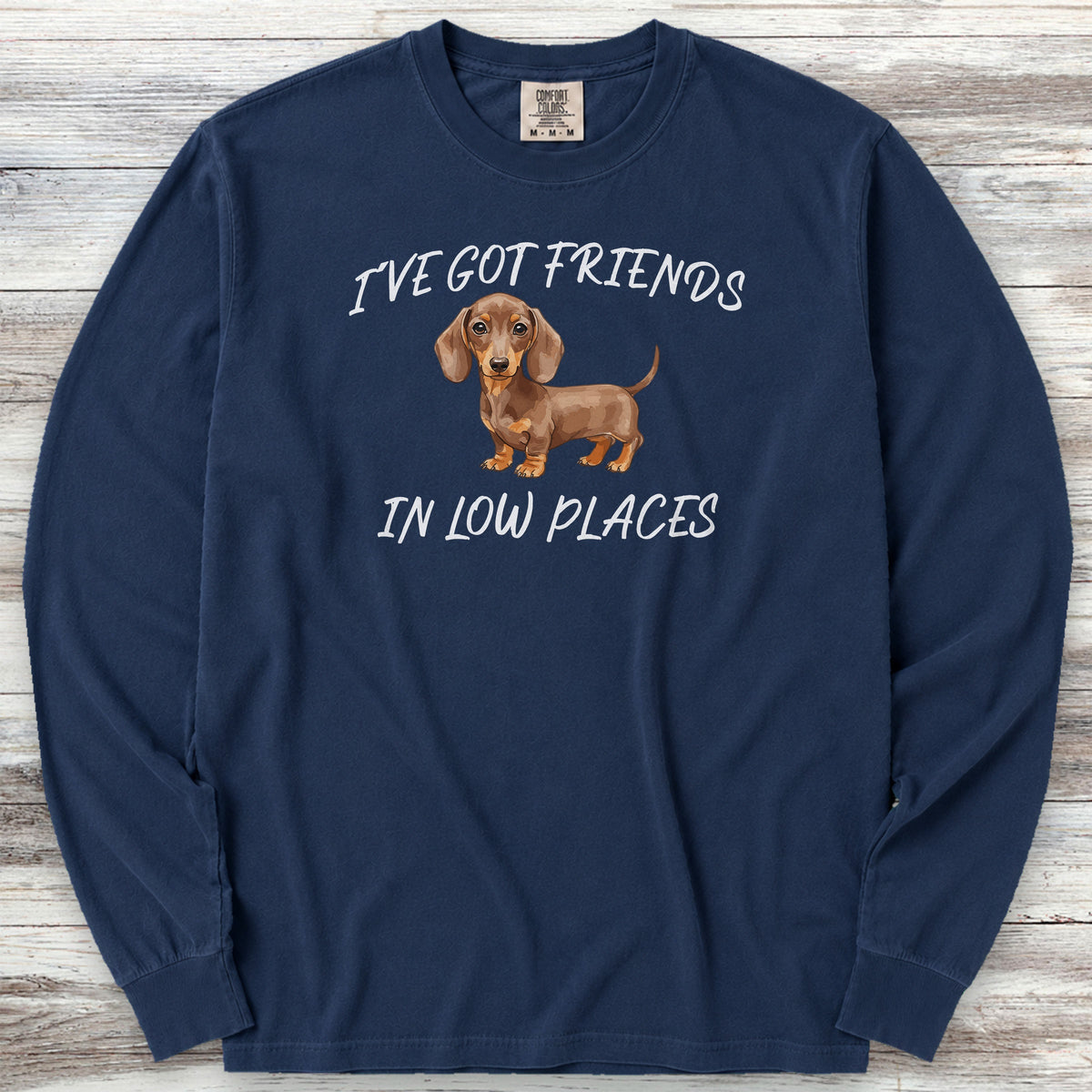 Dachshund Low Places Long Sleeve Tee - True Navy