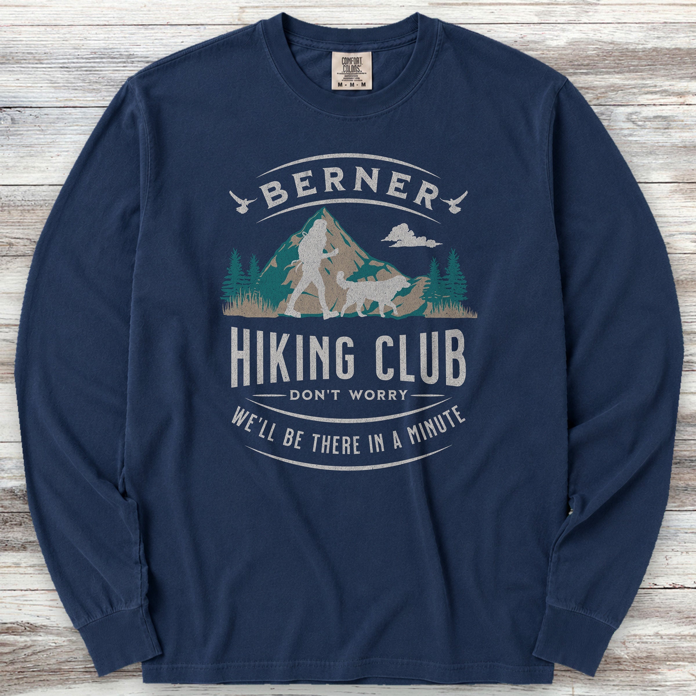 Bernese Mountain Dog Hiking Club Long Sleeve Tee - True Navy