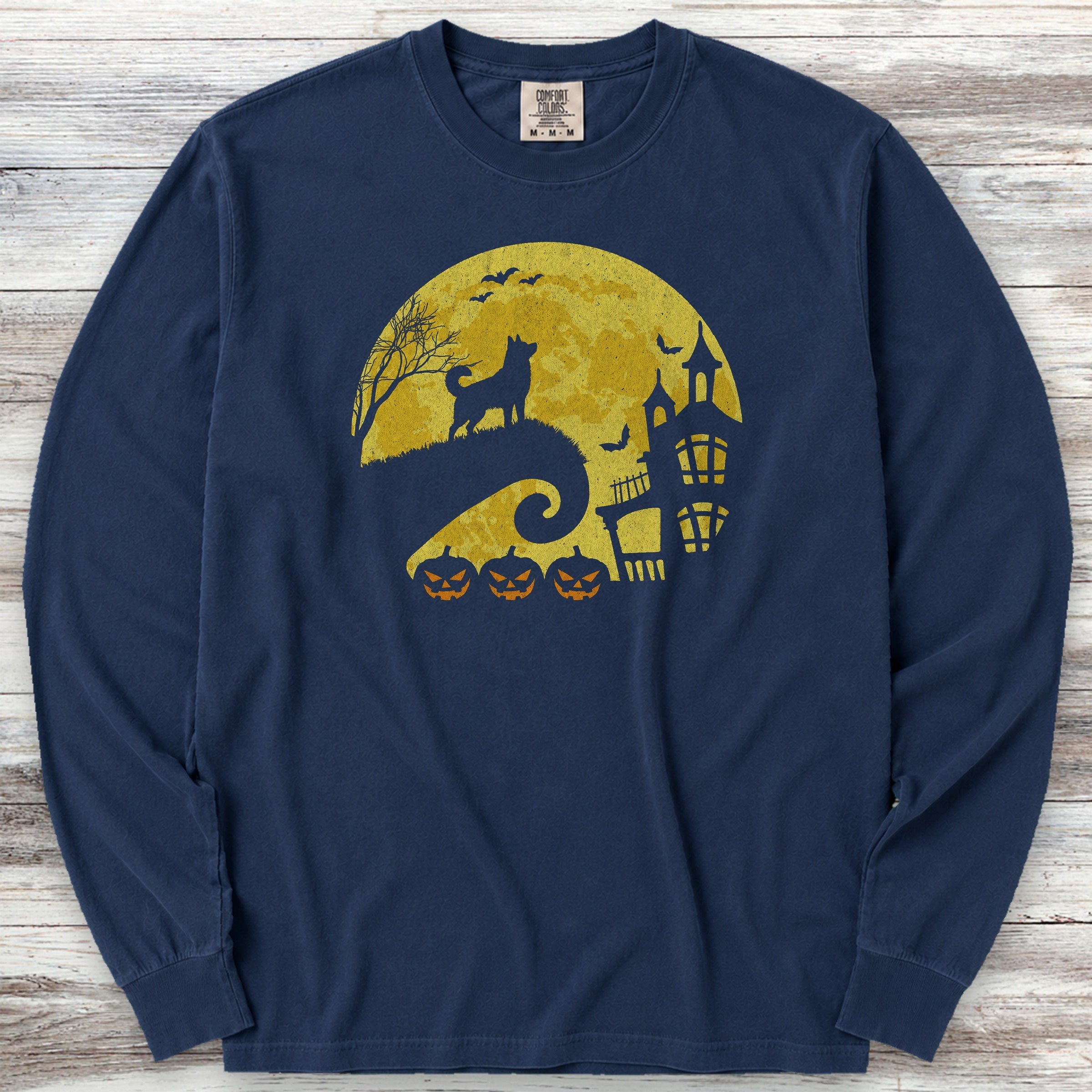 Husky Halloween Moon Long Sleeve Tee - True Navy