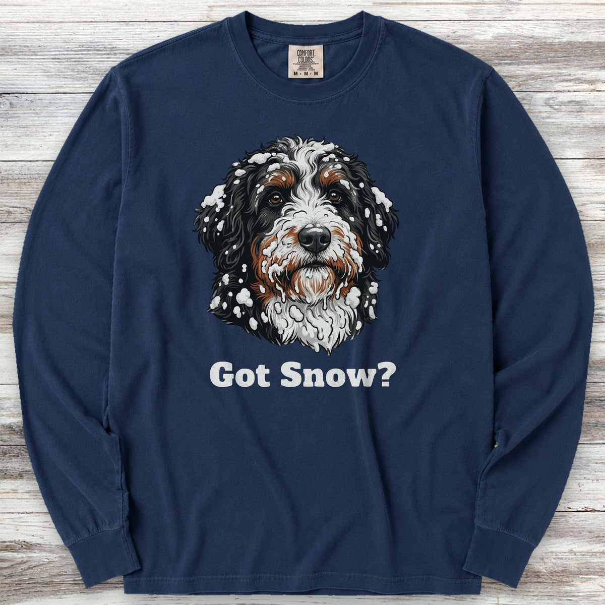 Bernedoodle Got Snow Long Sleeve Tee - True Navy