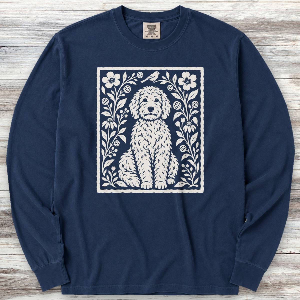 Doodle Folk Art Floral Long Sleeve Tee - True Navy