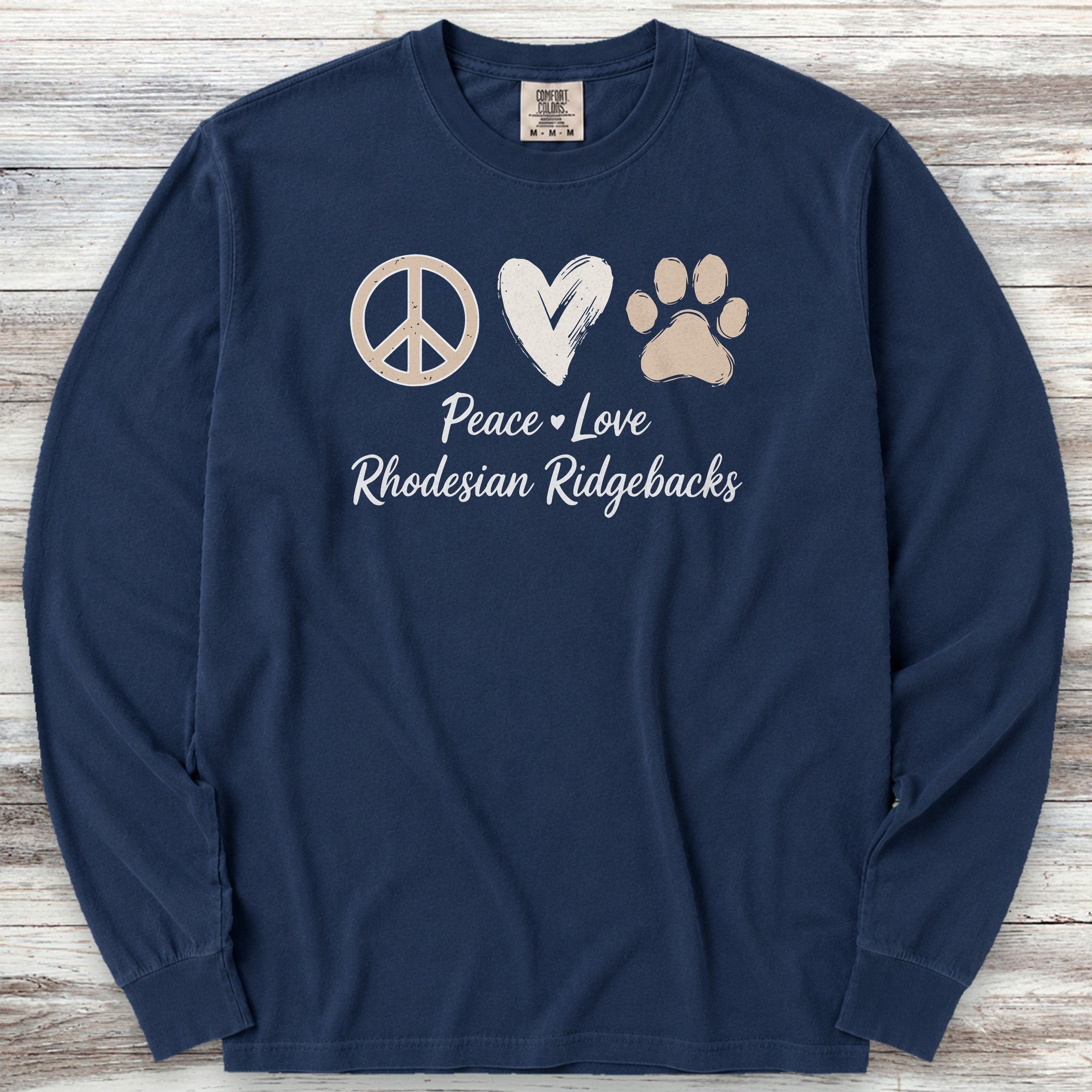 Rhodesian Ridgeback Peace Long Sleeve Tee - True Navy