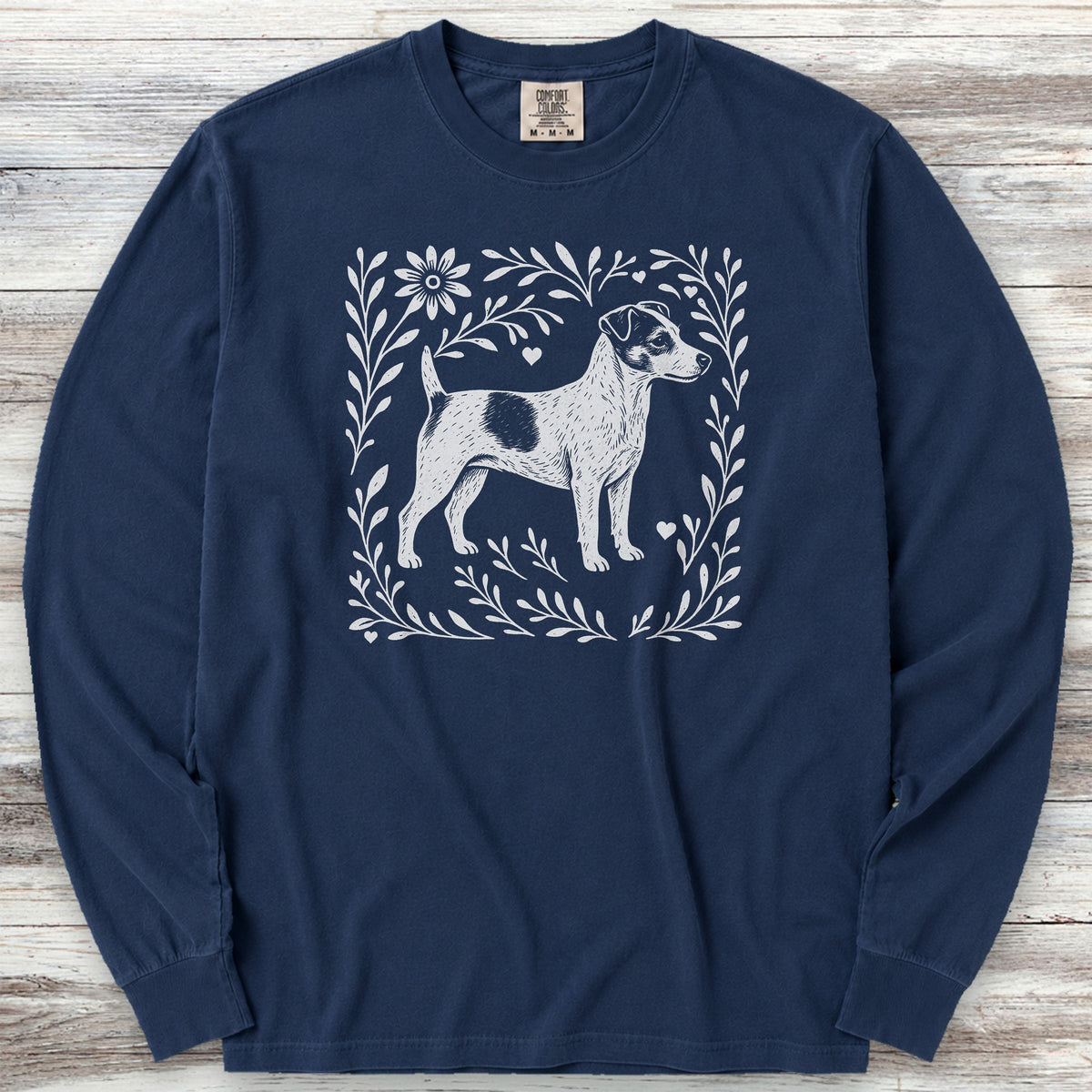 Jack Russell Linocut Long Sleeve Tee - True Navy