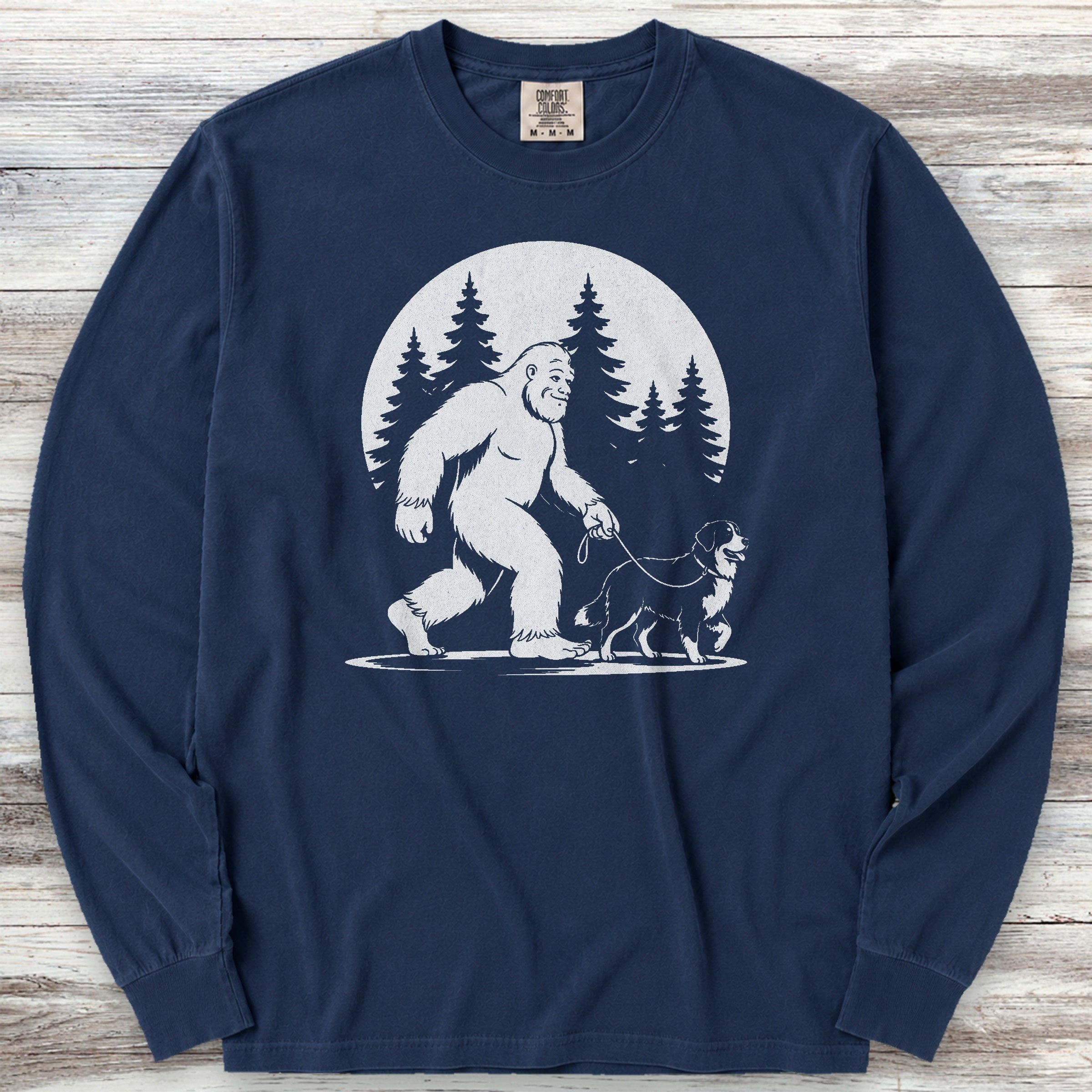 Bernese Mountain Dog Bigfoot Long Sleeve Tee - True Navy