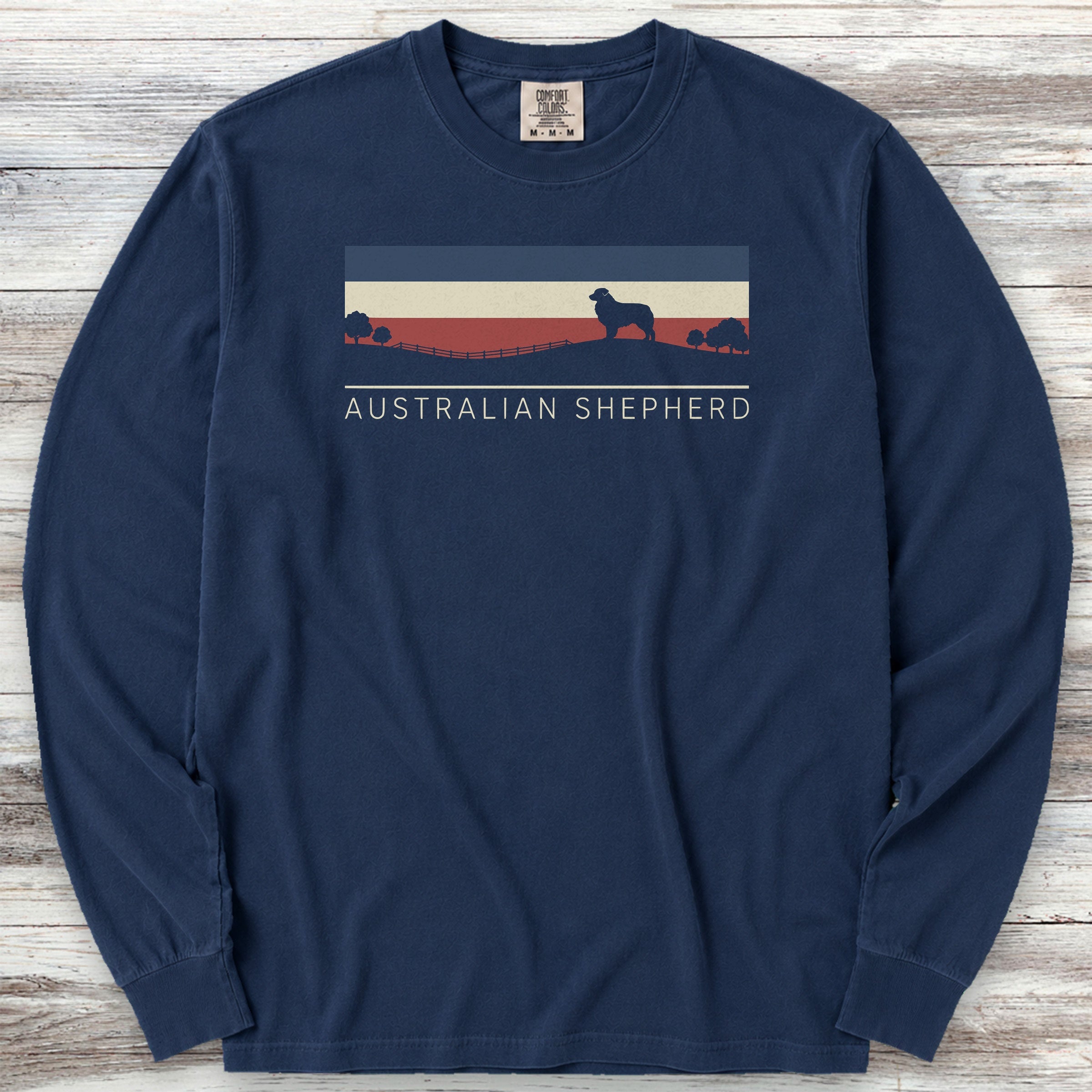 Australian Shepherd USA Sunset Long Sleeve Tee - True Navy