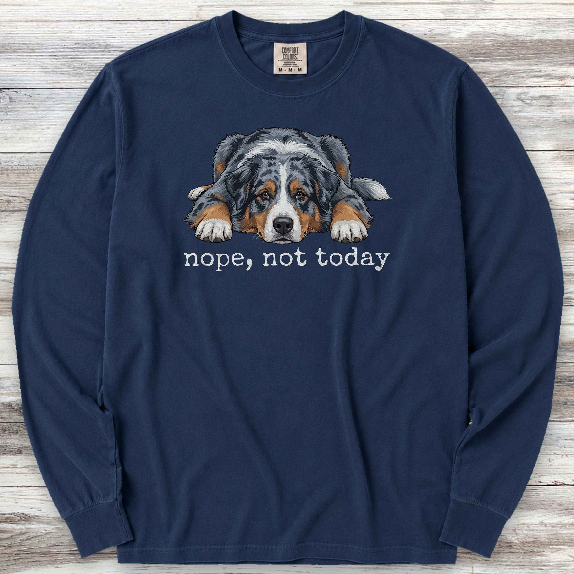 Australian Shepherd Nope Long Sleeve Tee - True Navy