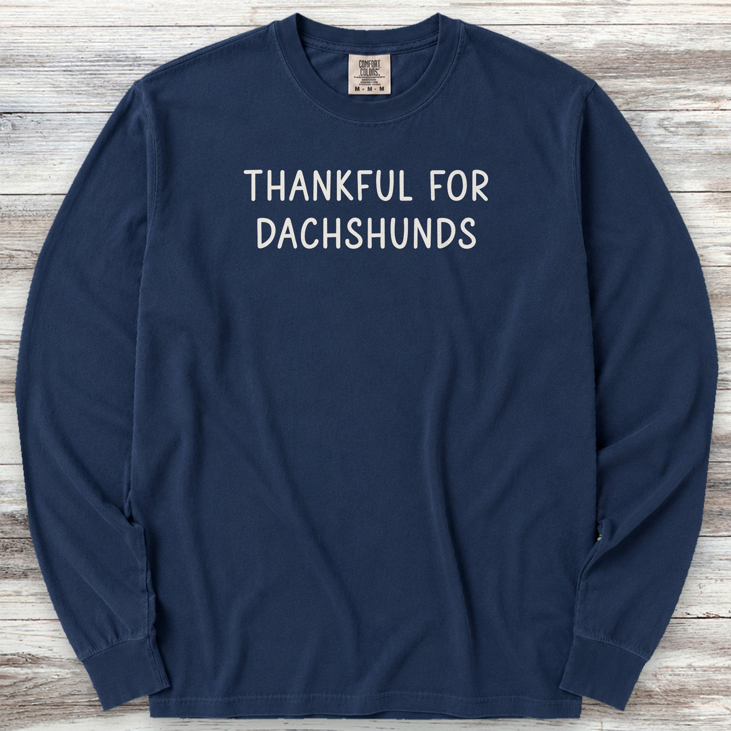 Dachshund Thankful Long Sleeve Tee - True Navy