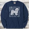 Bichon Frise Linocut Long Sleeve Tee - True Navy