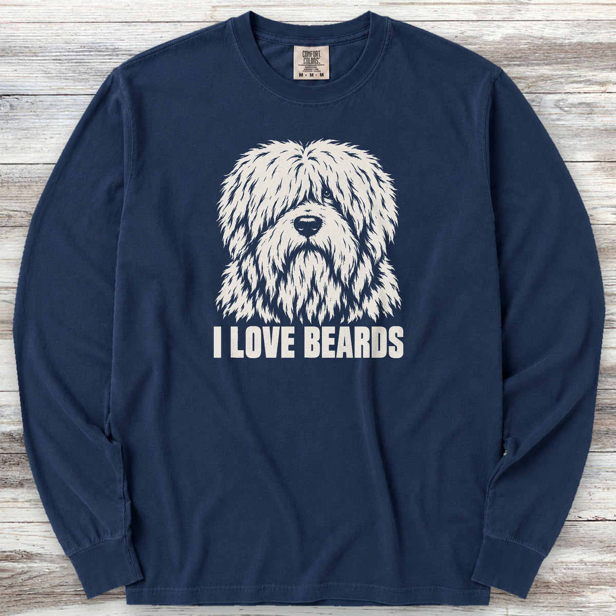 Old English Sheepdog I Love Beards Long Sleeve Tee - True Navy