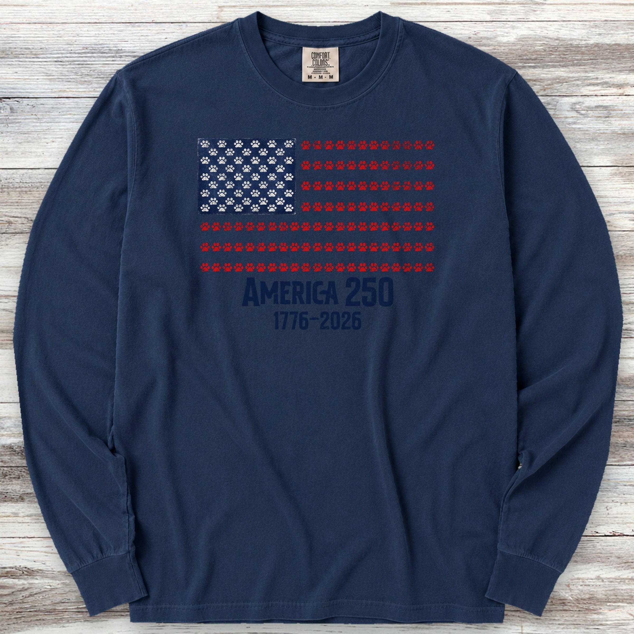 Vintage Red White & Paws 250 Long Sleeve Tee - True Navy