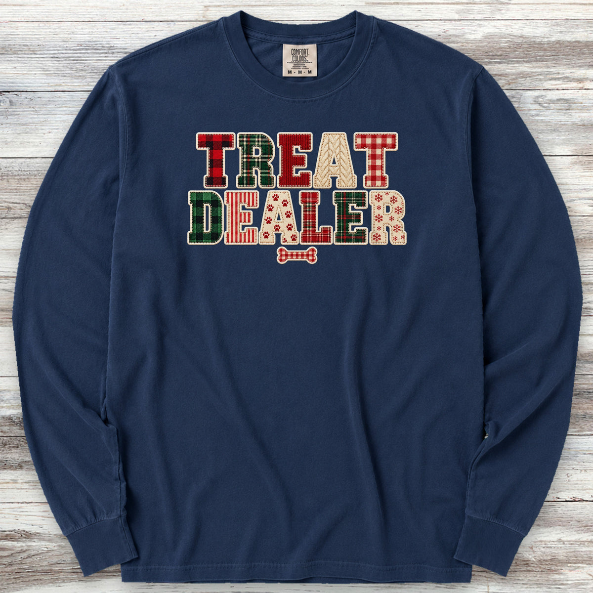 Treat Dealer Holiday Faux Patchwork Long Sleeve Tee - True Navy