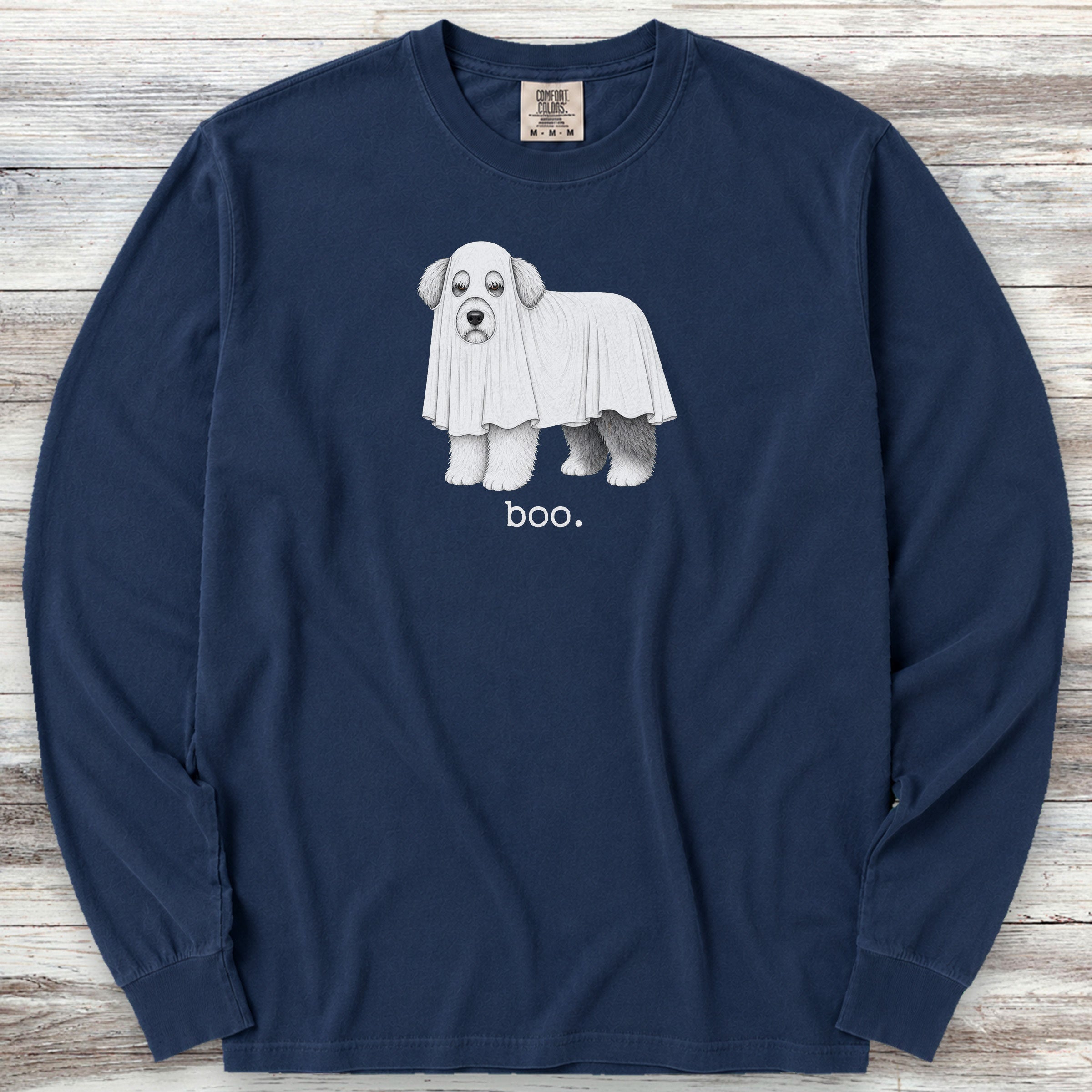 Old English Sheepdog Boo Long Sleeve Tee - True Navy