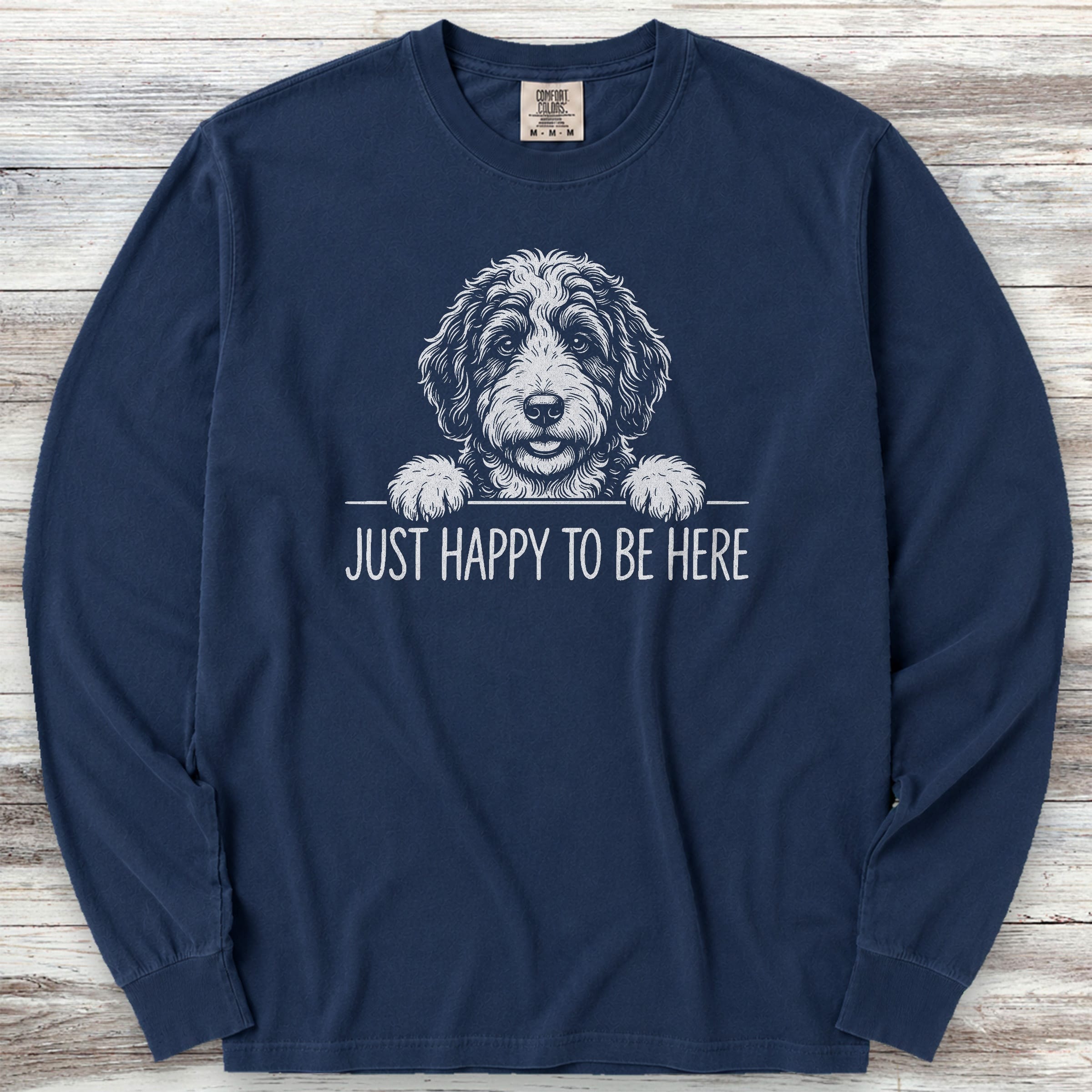 Bernedoodle Happy Long Sleeve Tee - True Navy