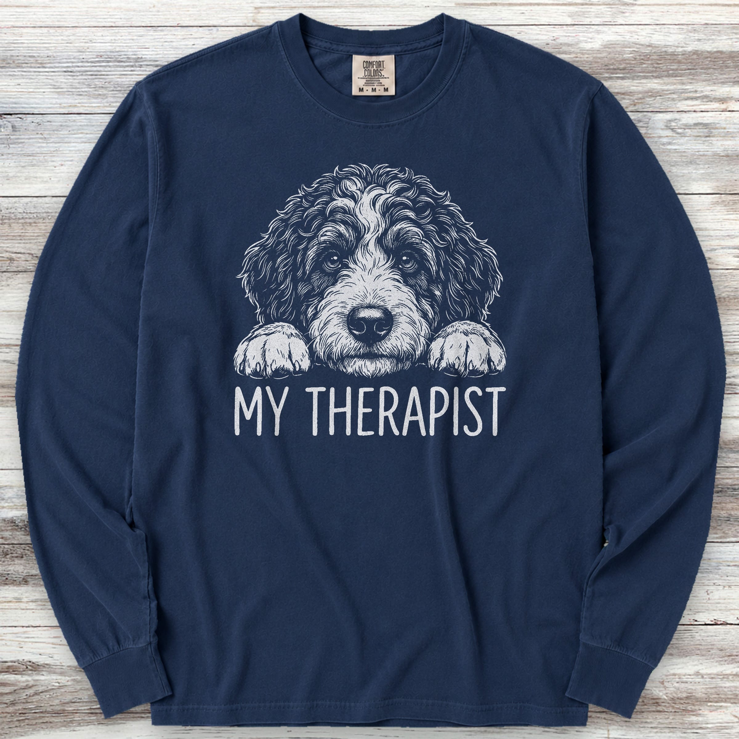 Bernedoodle Therapist Long Sleeve Tee - True Navy