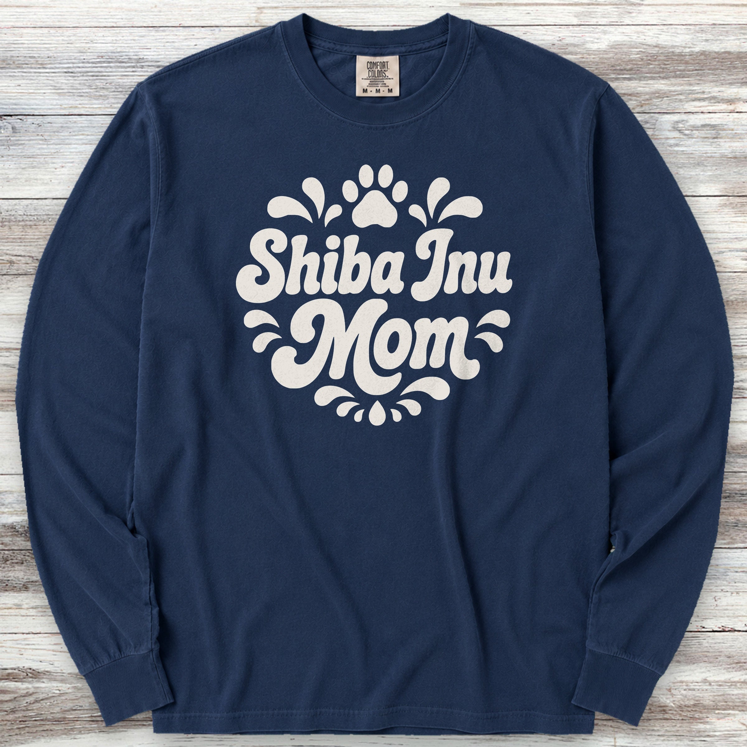 Shiba Inu Groovy Mom Long Sleeve Tee - True Navy