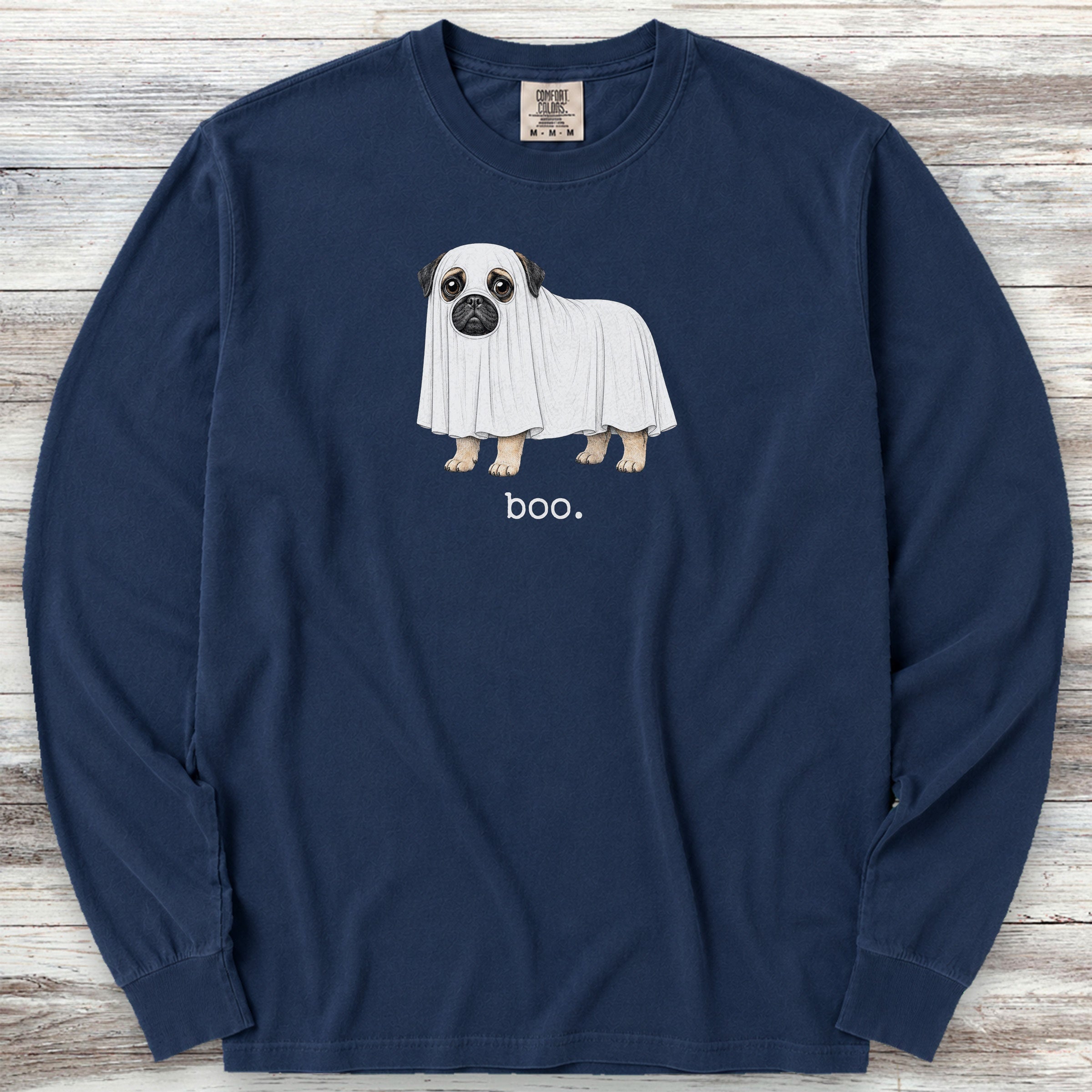 Pug Boo Long Sleeve Tee - True Navy