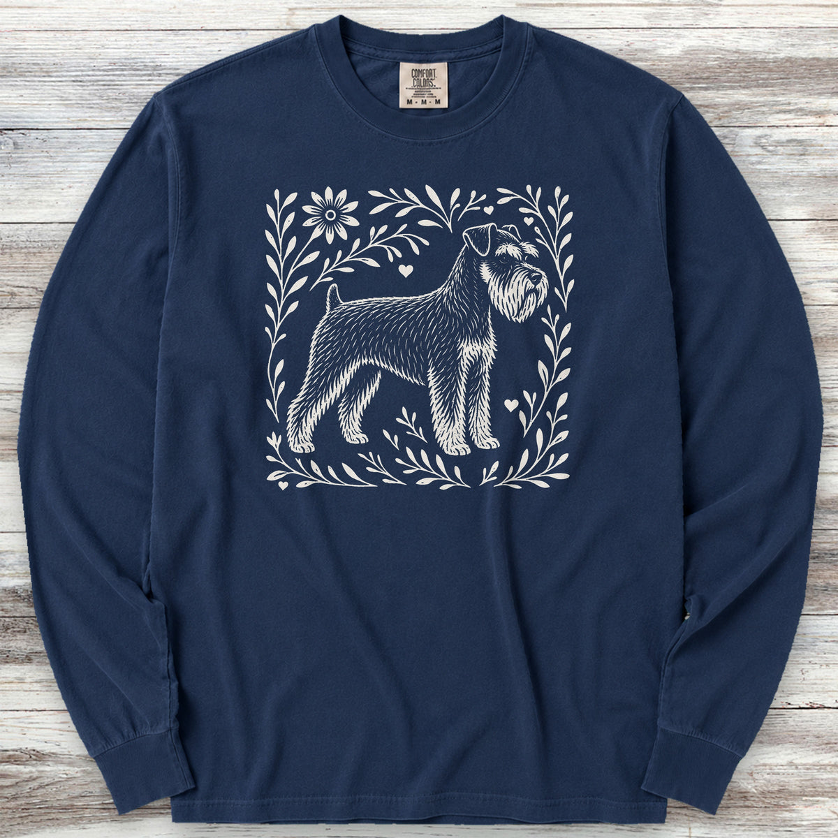 Schnauzer Linocut Long Sleeve Tee - True Navy