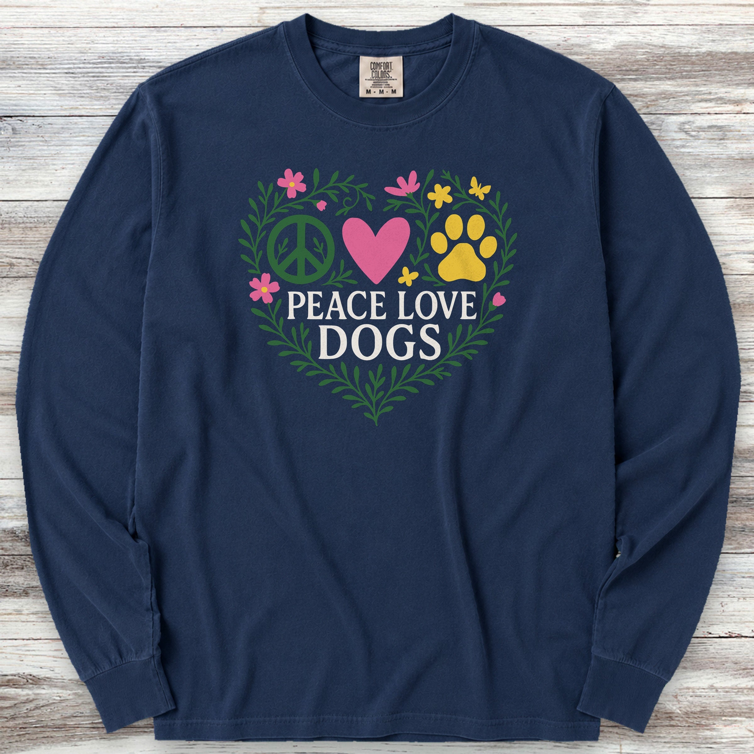 Peace Love Dogs Floral Long Sleeve Tee - True Navy