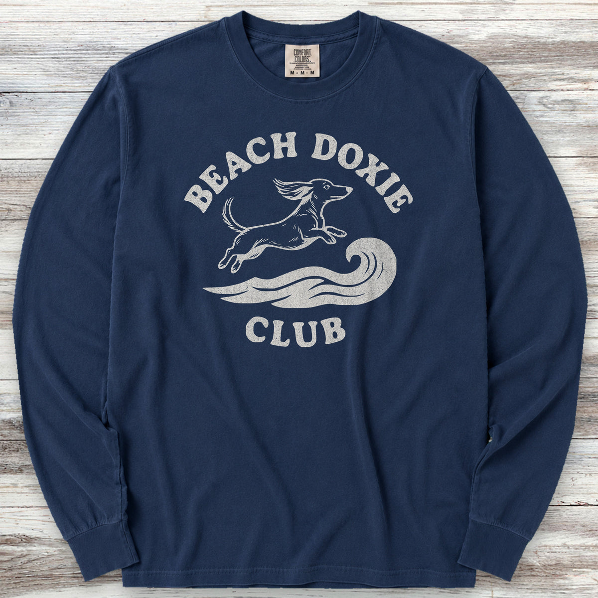 Dachshund Beach Doxie Long Sleeve Tee - True Navy