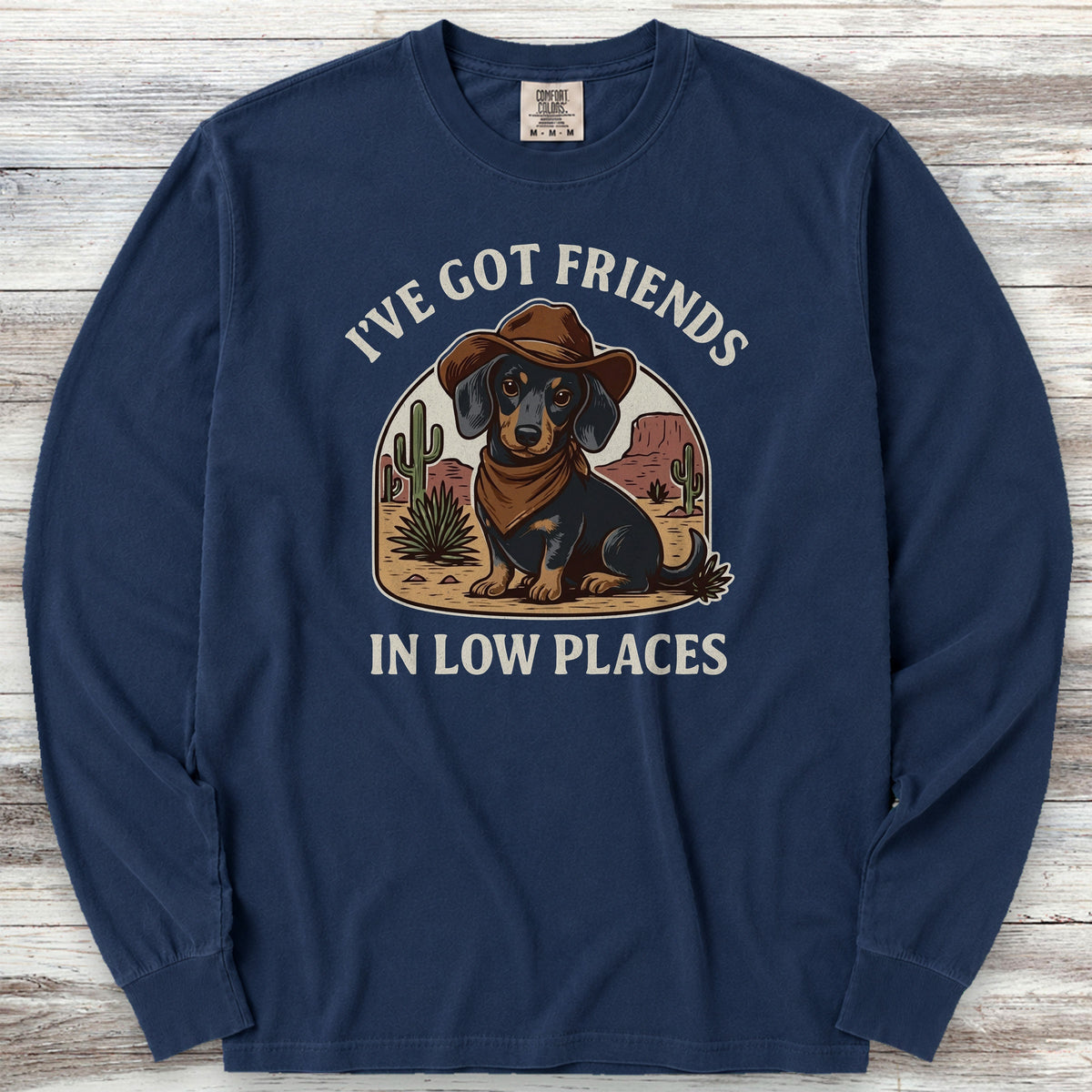 Dachshund Cowboy Friends Long Sleeve Tee - True Navy