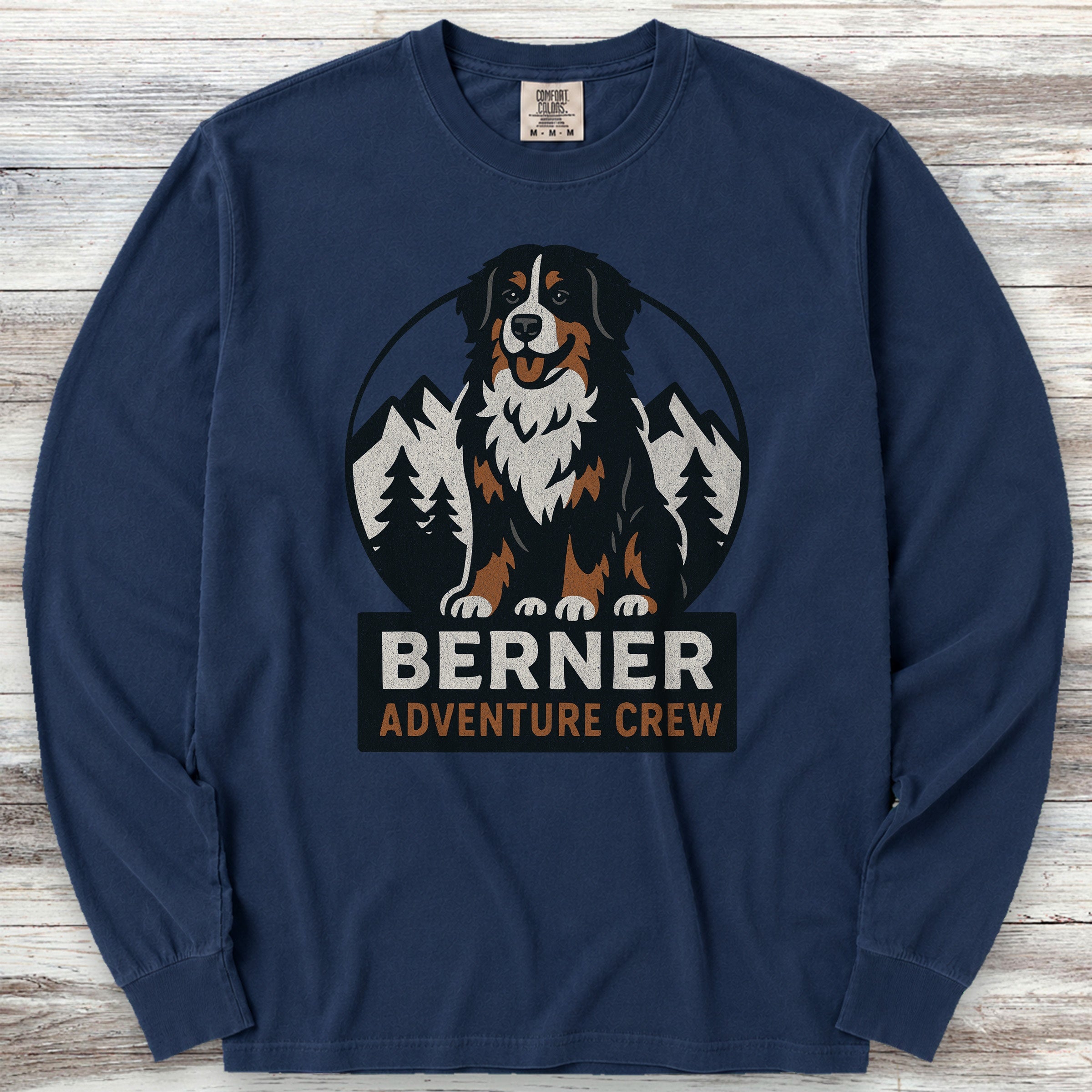 Bernese Mountain Dog Adventure Crew Long Sleeve Tee - True Navy