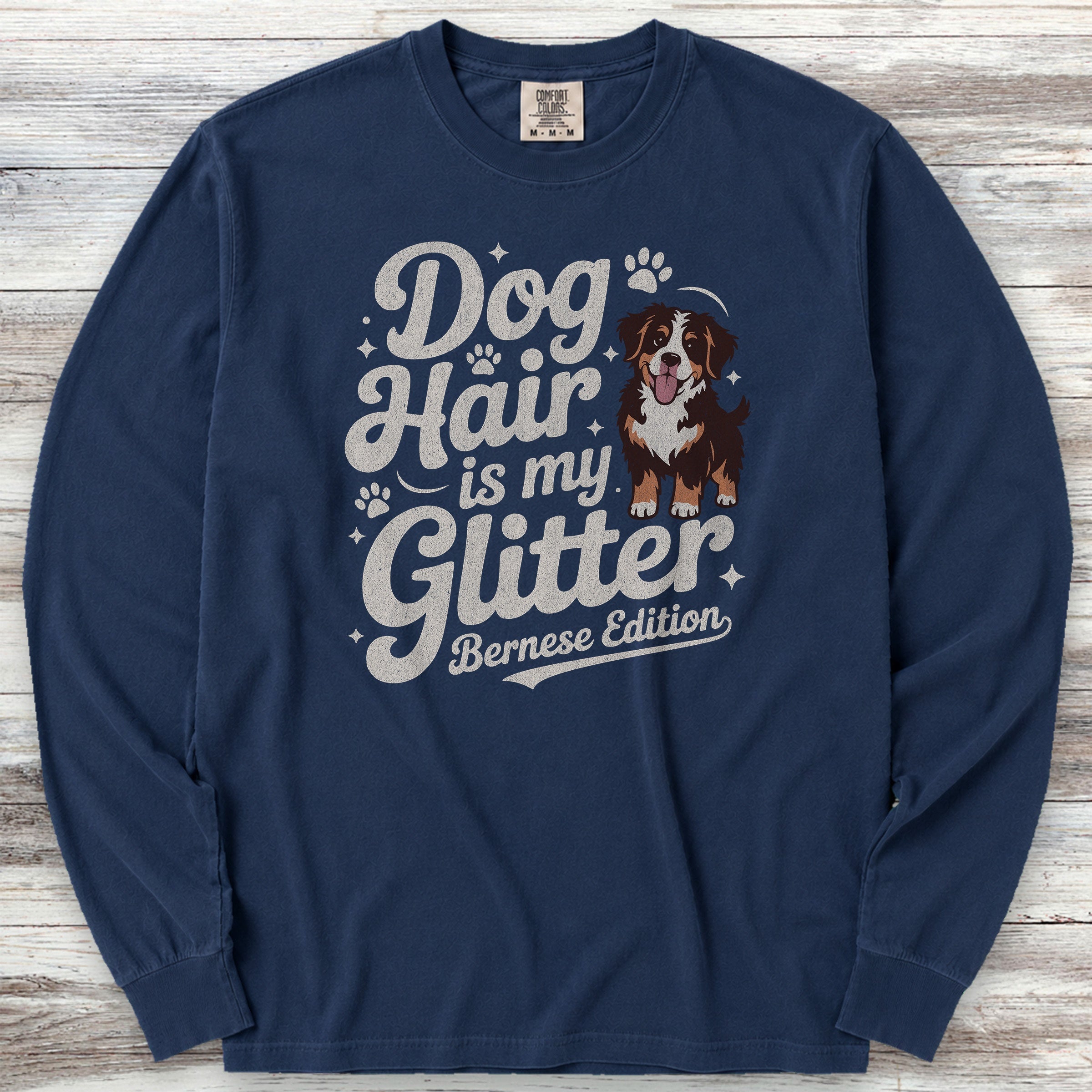 Bernese Mountain Dog Glitter Long Sleeve Tee - True Navy