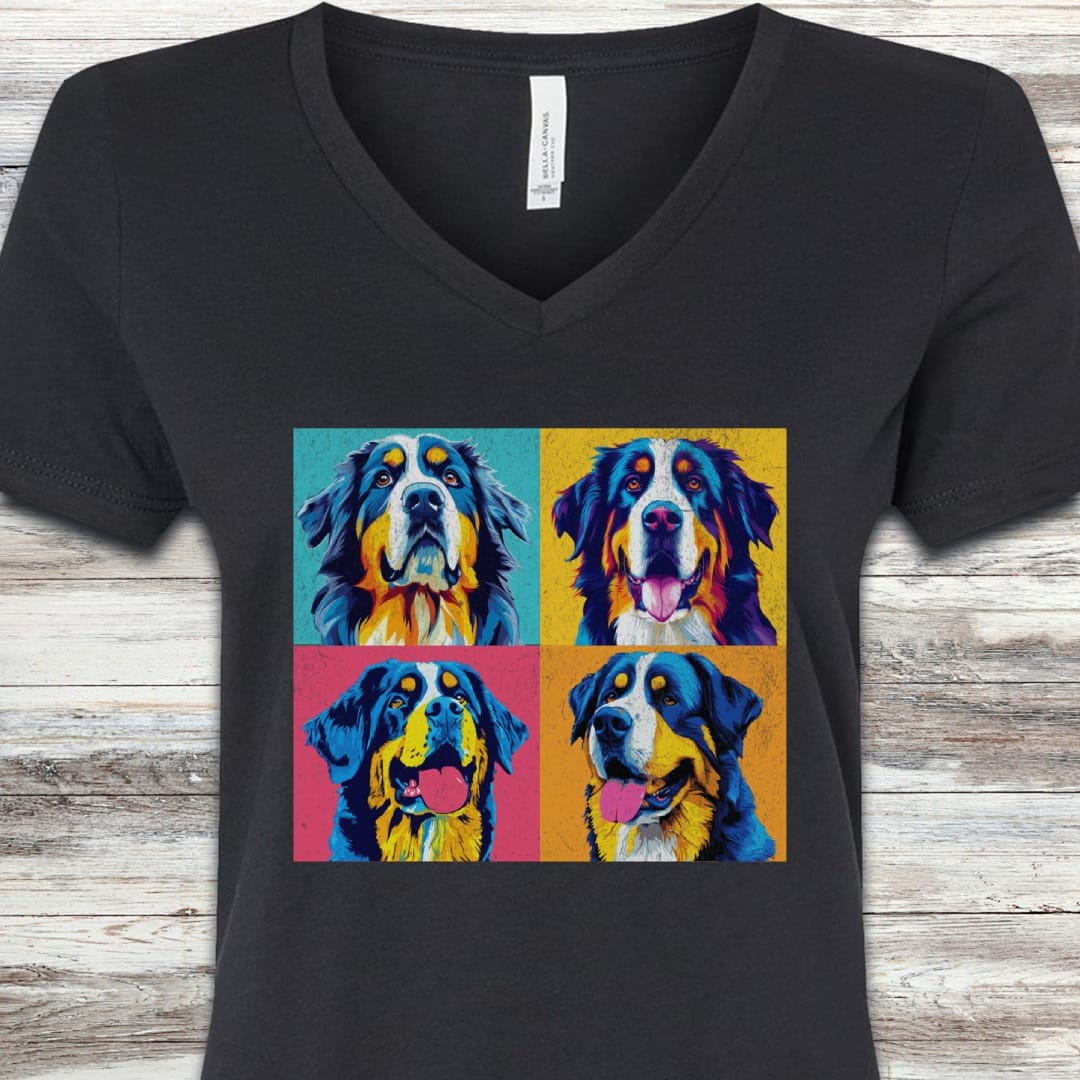 Bernese Mountain Dog Pop Art V-Neck Tee