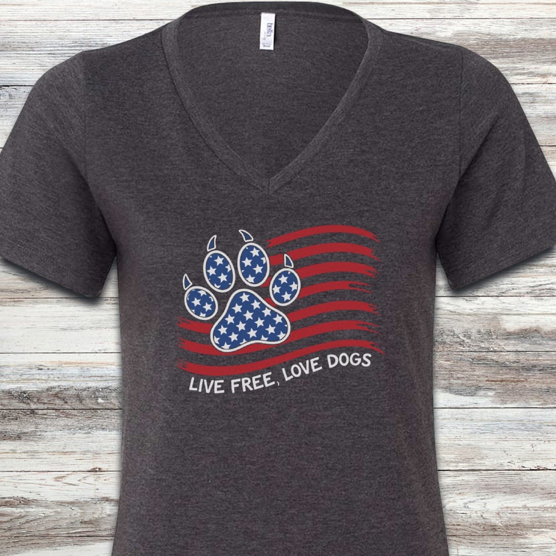 Live Free Love Dogs Flag V-Neck