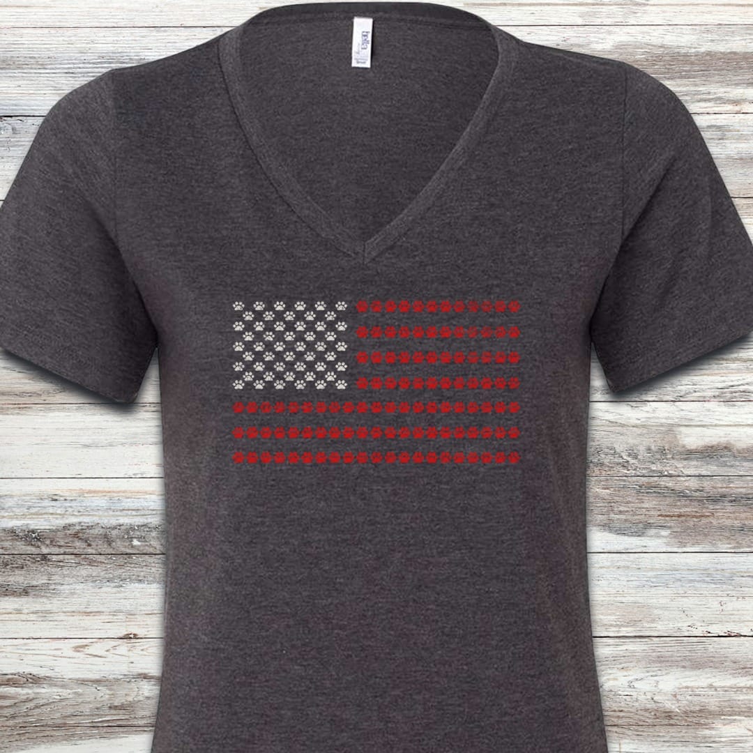 Vintage Red White & Paws Flag V-Neck