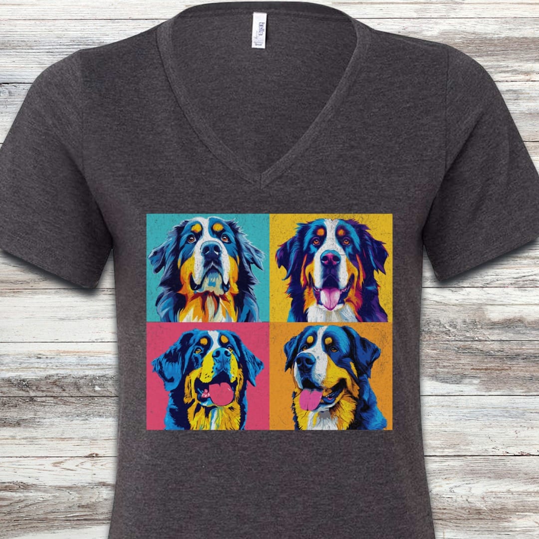 Bernese Mountain Dog Pop Art V-Neck Tee
