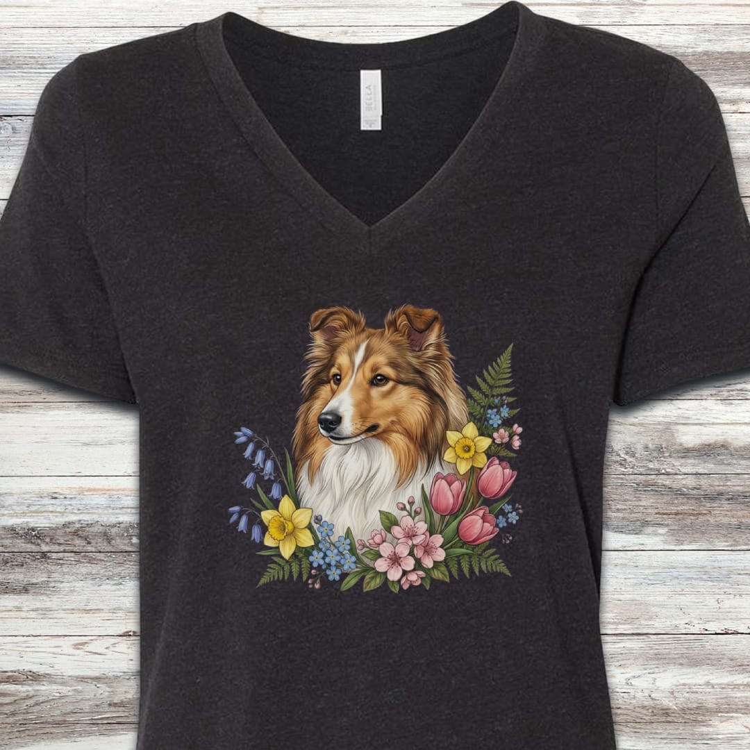 Shetland Sheepdog Spring Portrait V-Neck